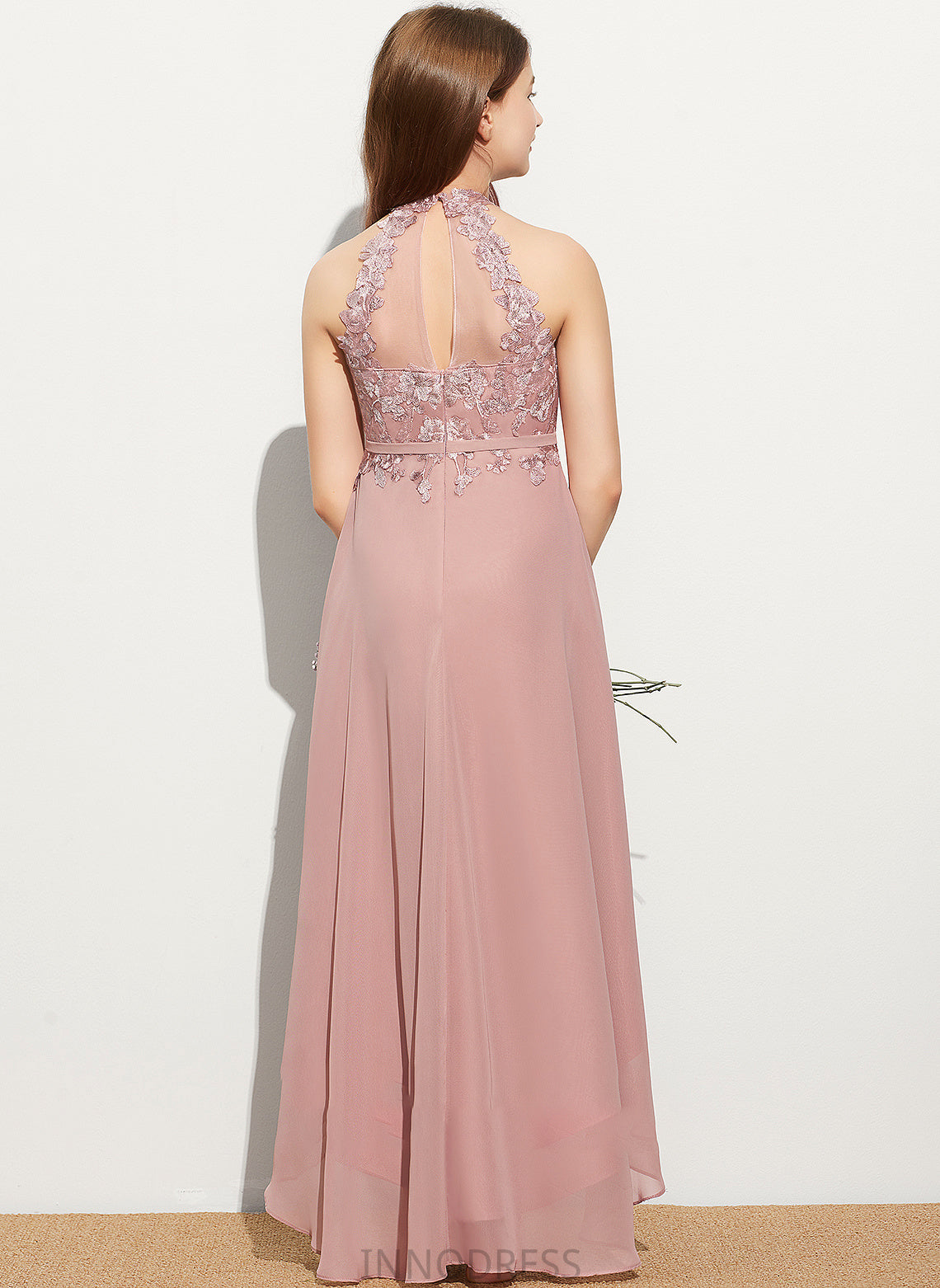 Scoop Lace Chiffon Asymmetrical Maliyah Neck A-Line Junior Bridesmaid Dresses