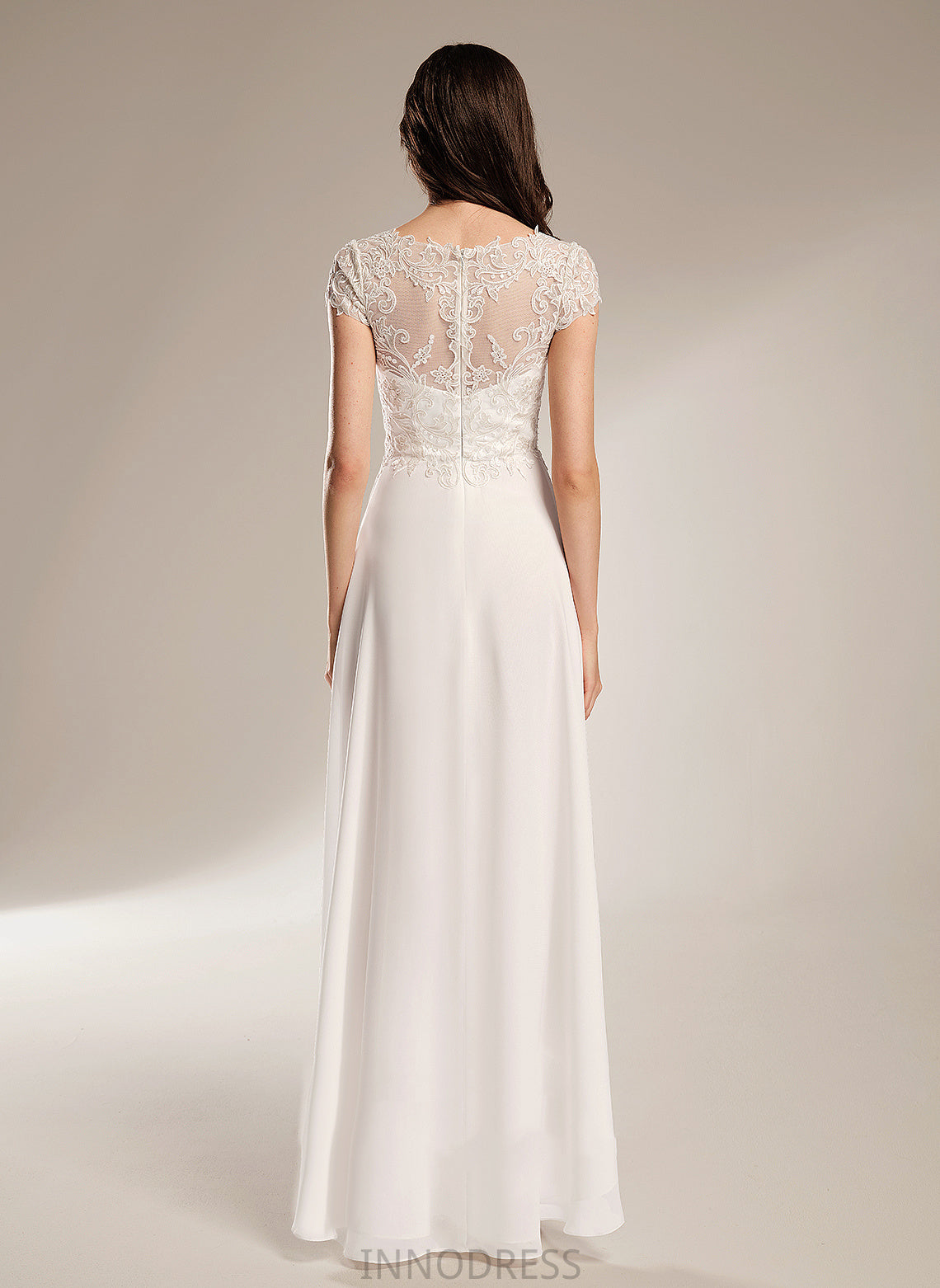 Asymmetrical Carla Wedding Dresses Chiffon A-Line Wedding V-neck Lace Dress