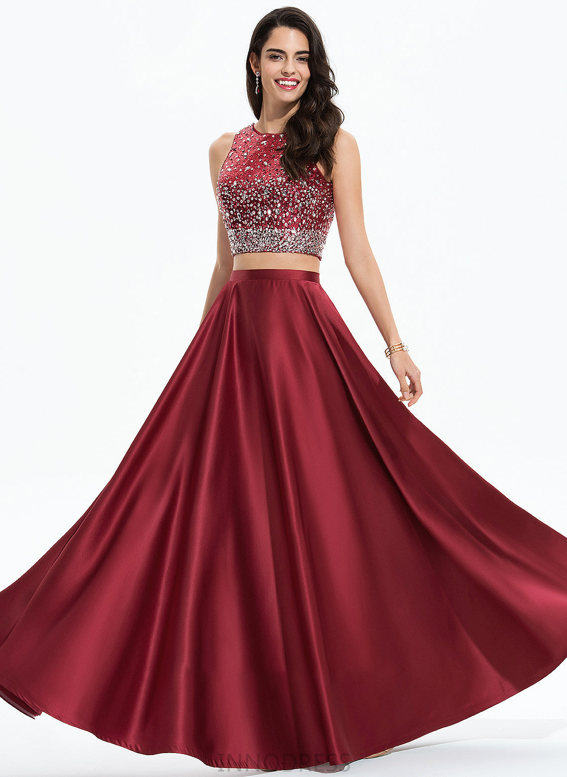 Floor-Length Prom Dresses Scoop Beading Adalyn Neck Satin With A-Line Sequins