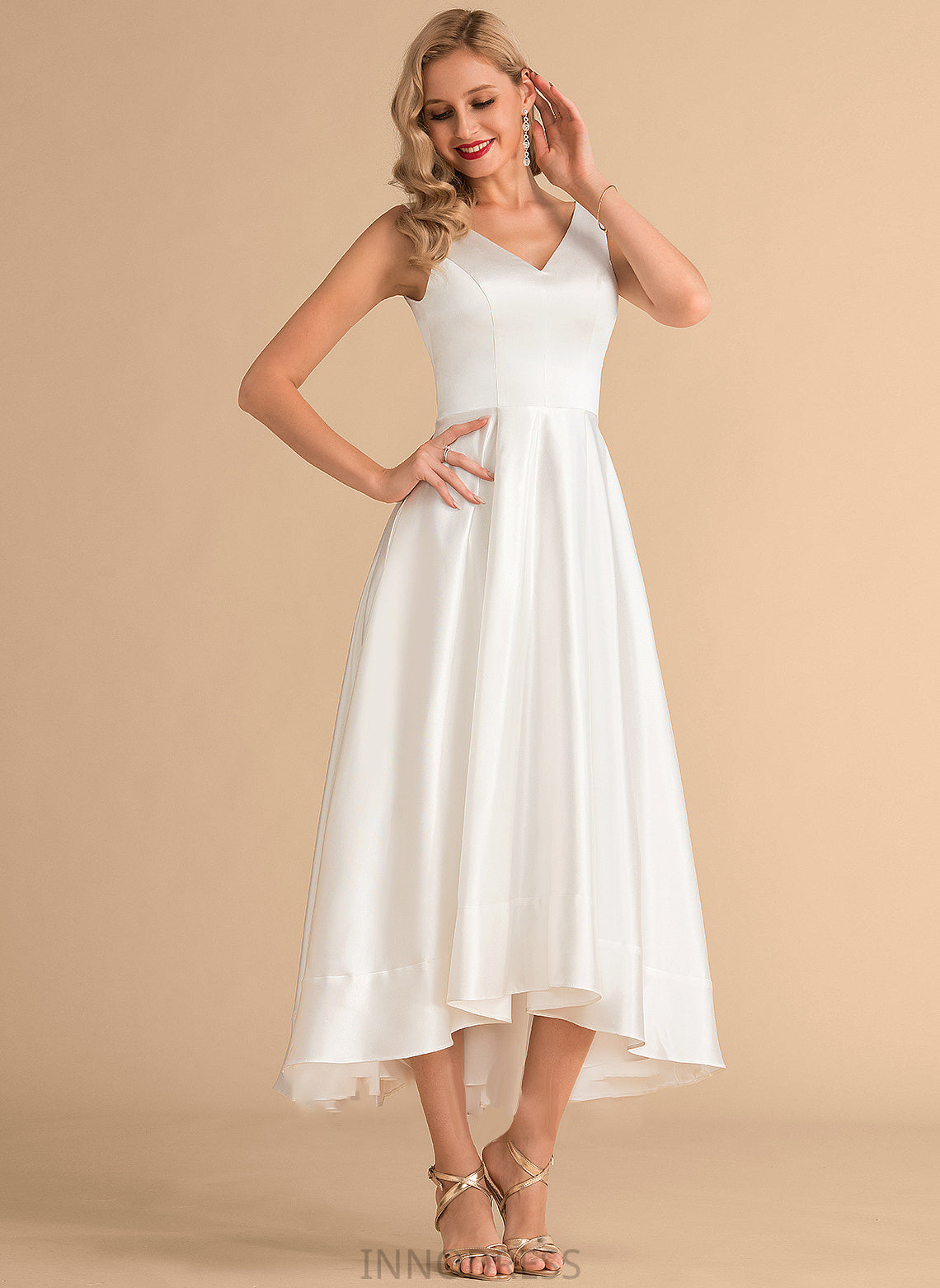 Wedding Satin V-neck Asymmetrical Dress Wedding Dresses Briley A-Line