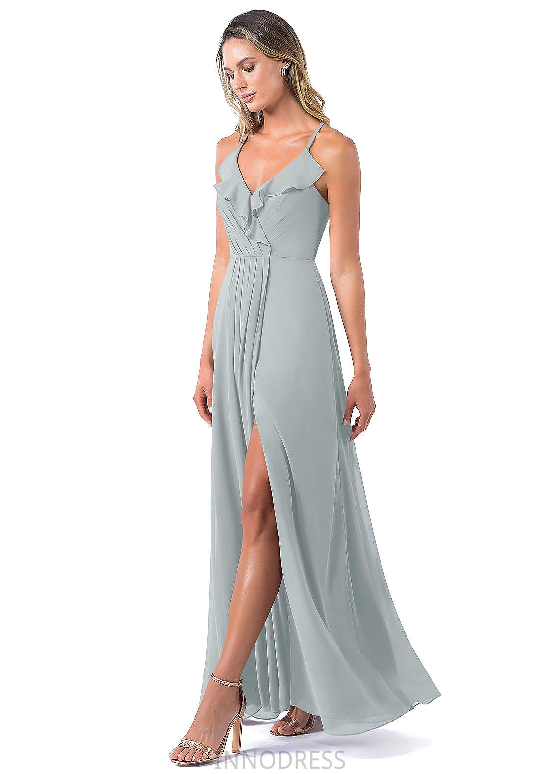 Saige Natural Waist Straps Off The Shoulder Floor Length Sleeveless Bridesmaid Dresses