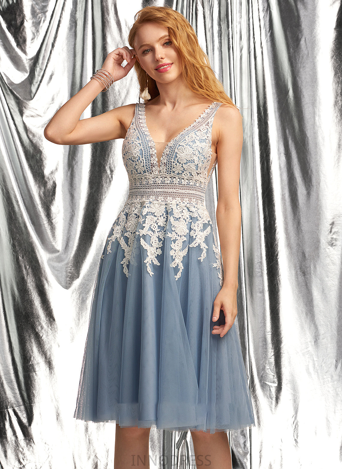 Prom Dresses V-neck Knee-Length Christine A-Line Tulle