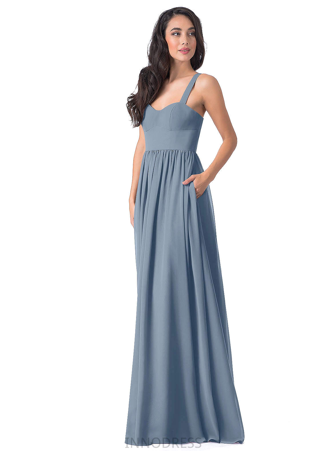 Irene Sleeveless A-Line/Princess Floor Length Natural Waist Spaghetti Staps Off The Shoulder Bridesmaid Dresses