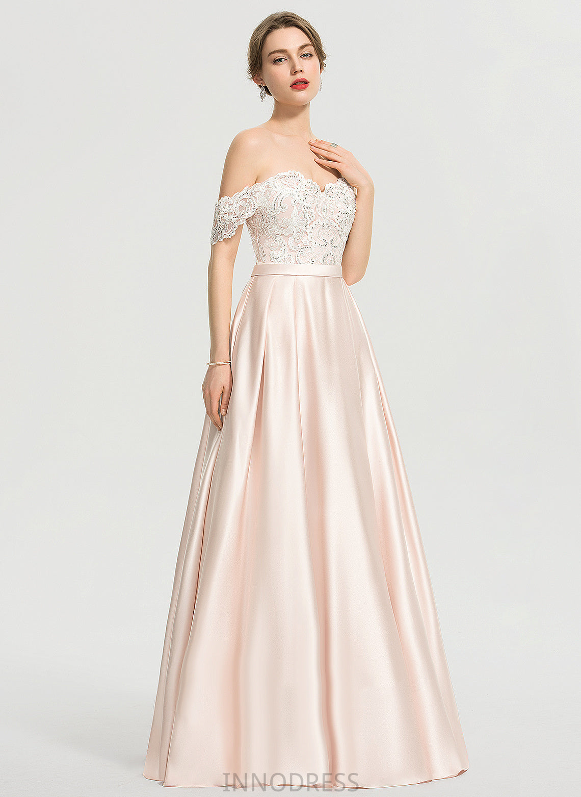 Satin Sequins Lace With Floor-Length Wedding Lia Off-the-Shoulder Ball-Gown/Princess Wedding Dresses Dress