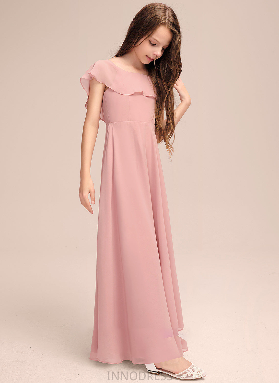 With Floor-Length A-Line Neck Maliyah Cascading Scoop Chiffon Junior Bridesmaid Dresses Ruffles