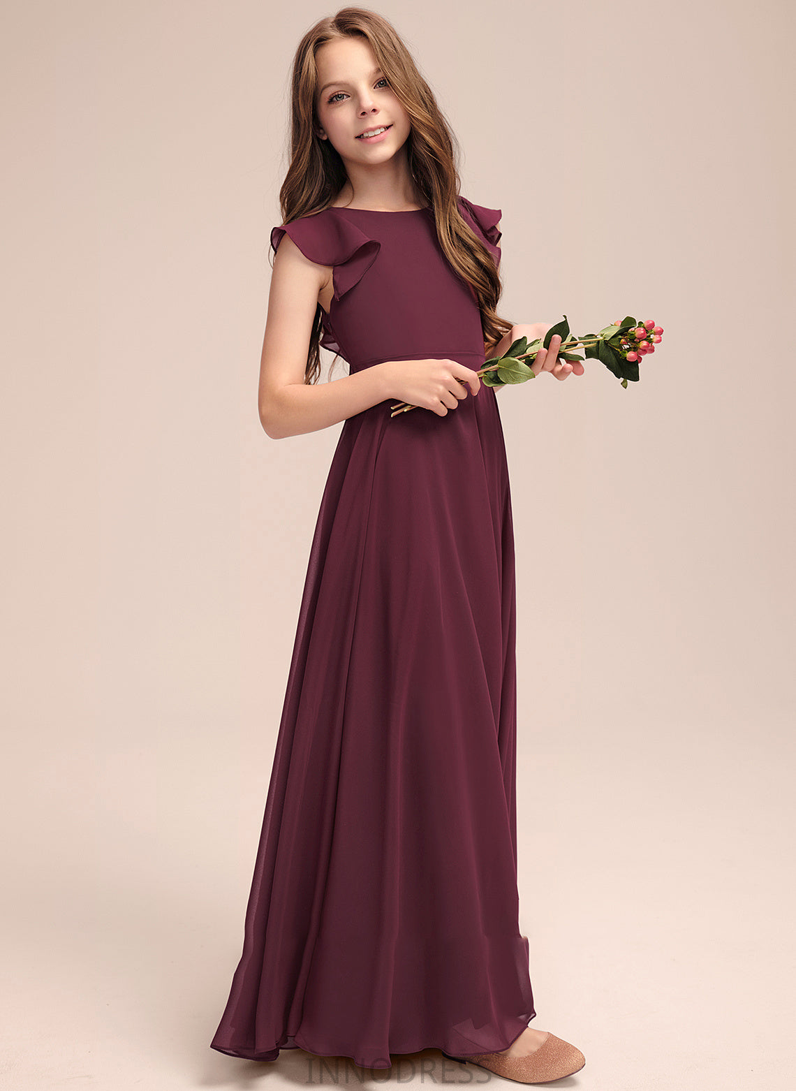 Neck Rory Scoop Floor-Length A-Line Junior Bridesmaid Dresses Chiffon With Ruffles Cascading