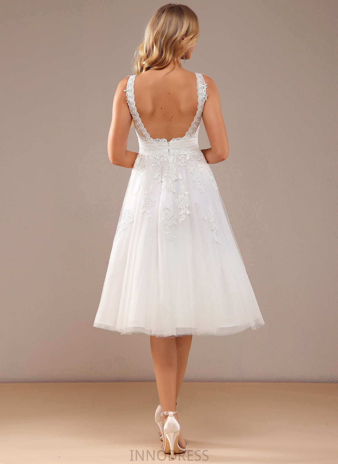 Wedding Dresses V-neck A-Line Lace Tulle Knee-Length Anabelle Dress Wedding