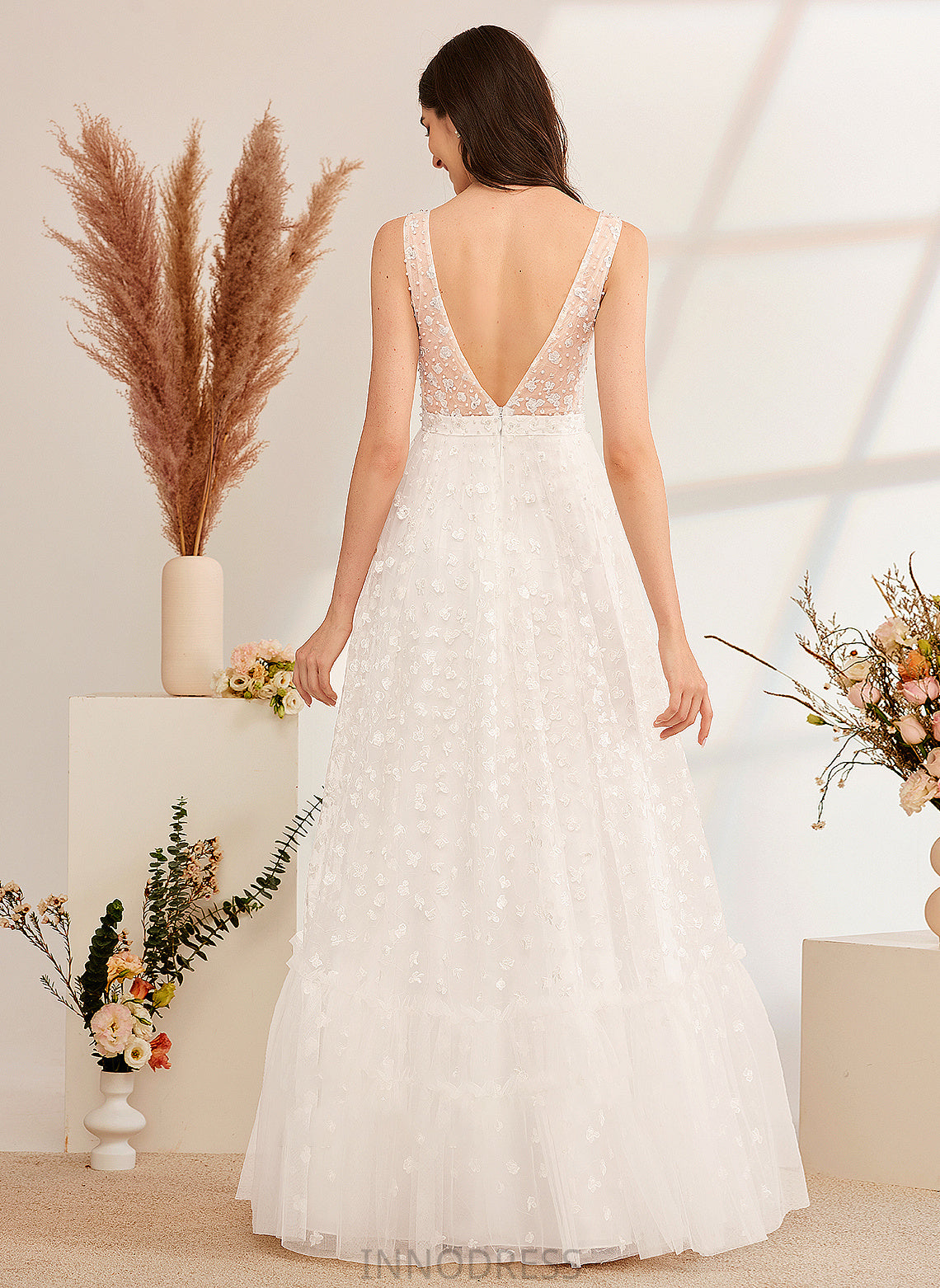 Floor-Length V-neck Sequins Wedding Dresses Dress Beading A-Line Elizabeth Wedding With