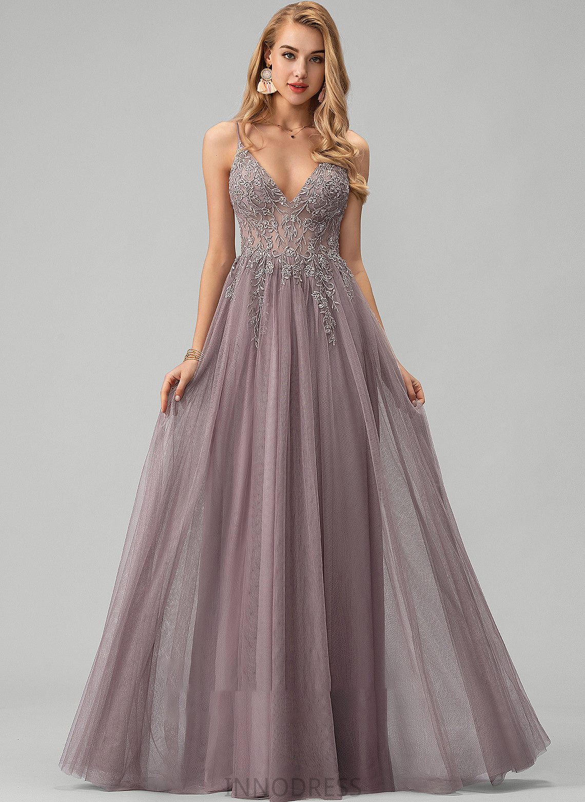 With Floor-Length Marilyn Split Prom Dresses Lace V-neck Ball-Gown/Princess Front Sequins Tulle Beading