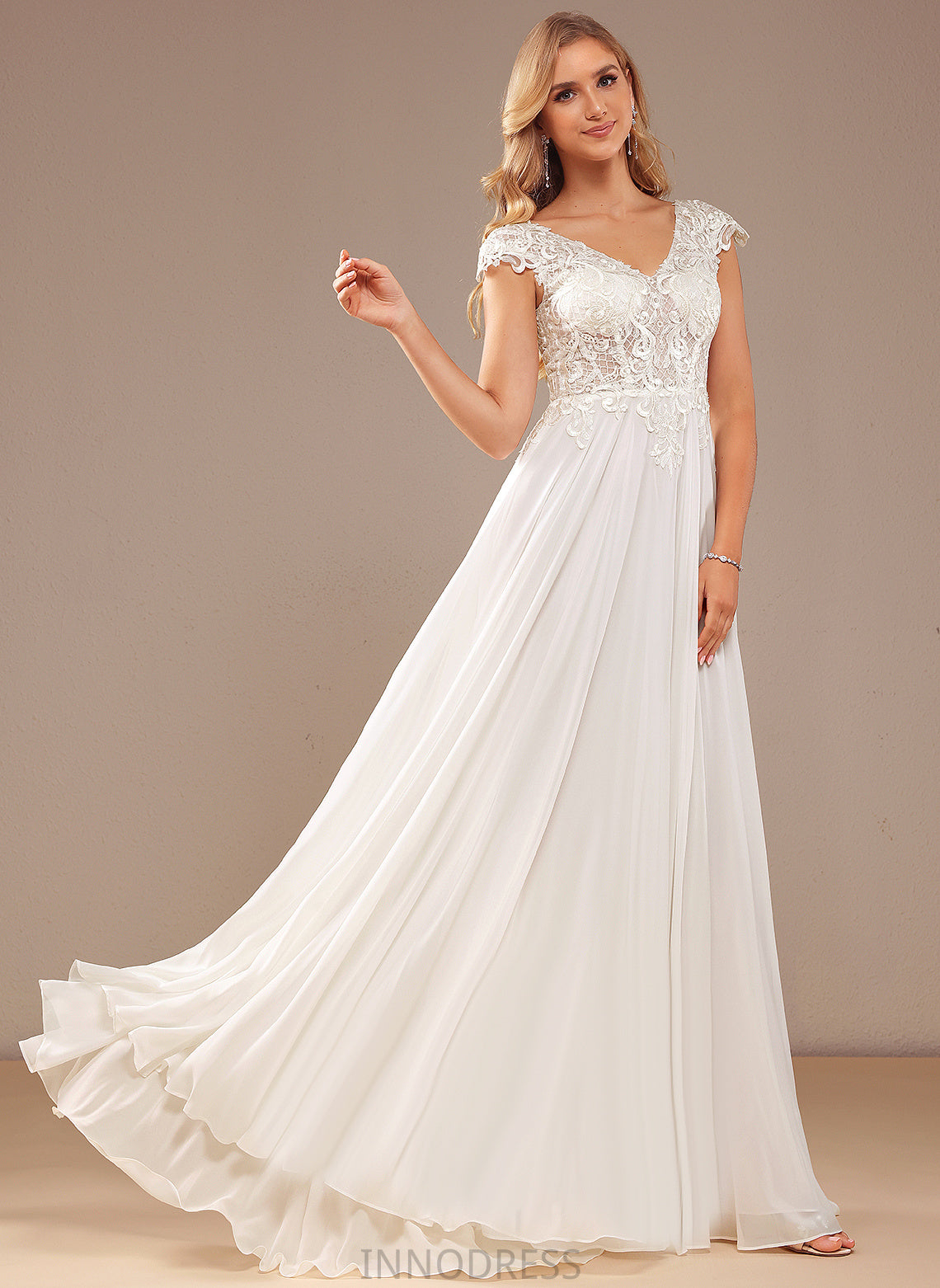 Wedding Dresses Lace Chiffon With Alexa A-Line Train Lace Dress Sweep Wedding V-neck