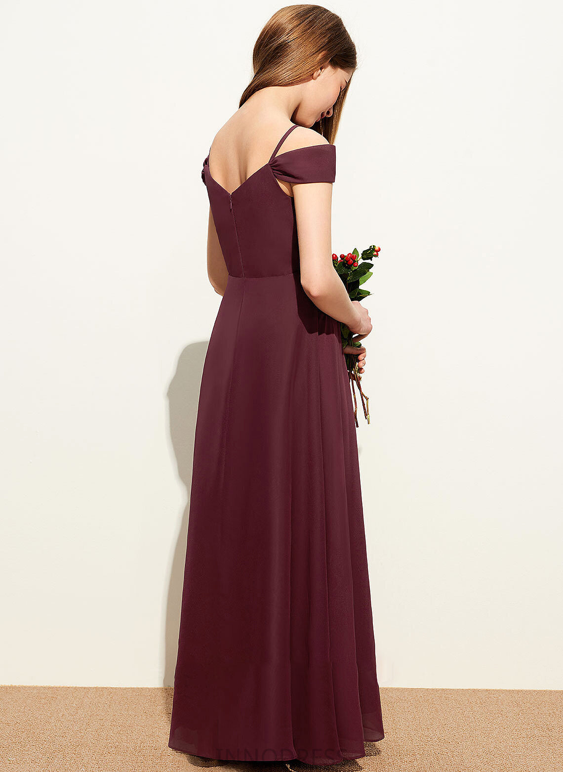 Ruffle With Junior Bridesmaid Dresses A-Line Floor-Length Off-the-Shoulder Micaela Chiffon