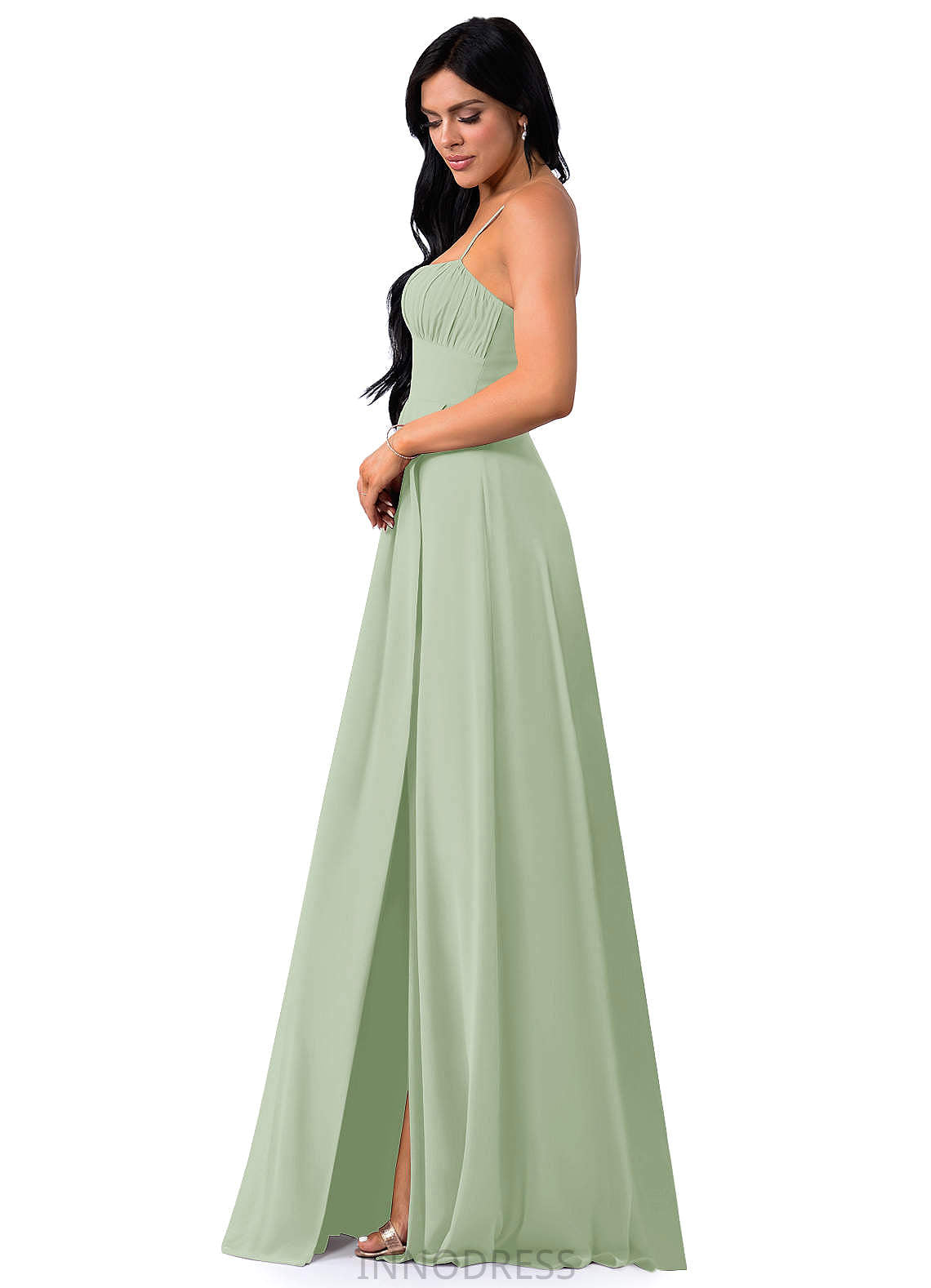 Taliyah Sheath/Column Satin Floor Length Sleeveless Natural Waist V-Neck Bridesmaid Dresses