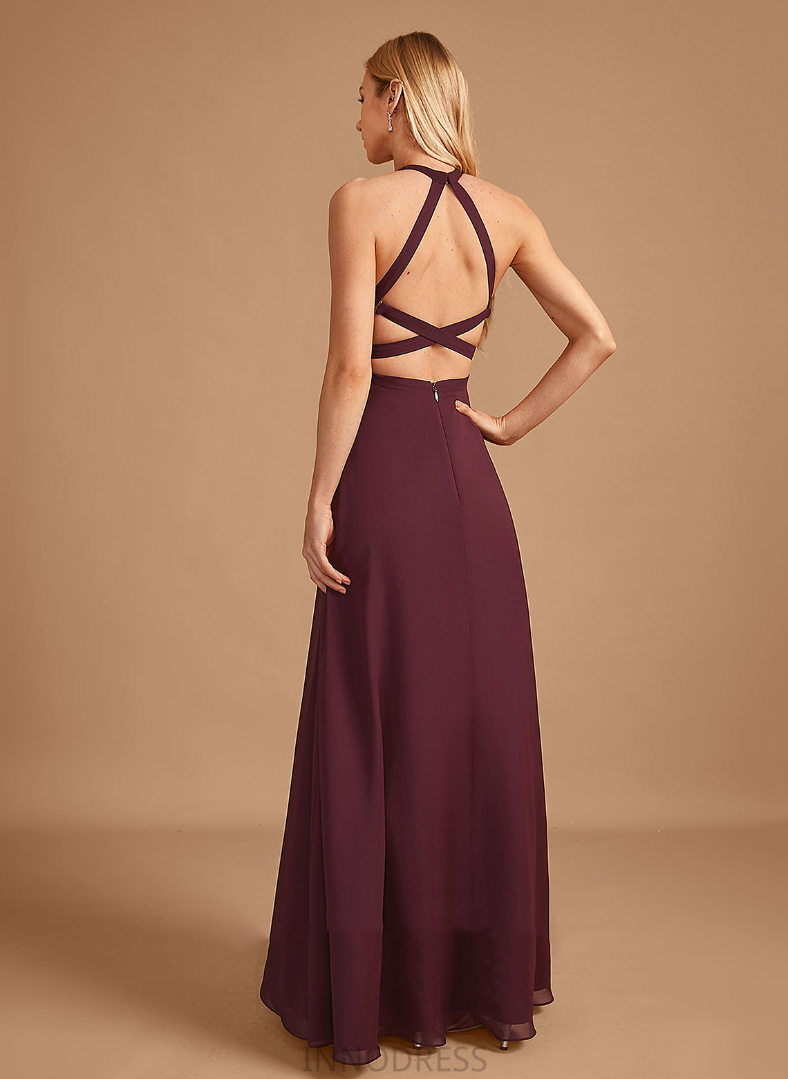 Neckline Floor-Length SplitFront Silhouette Length Embellishment Fabric HighNeck A-Line Laurel V-Neck Sleeveless Bridesmaid Dresses