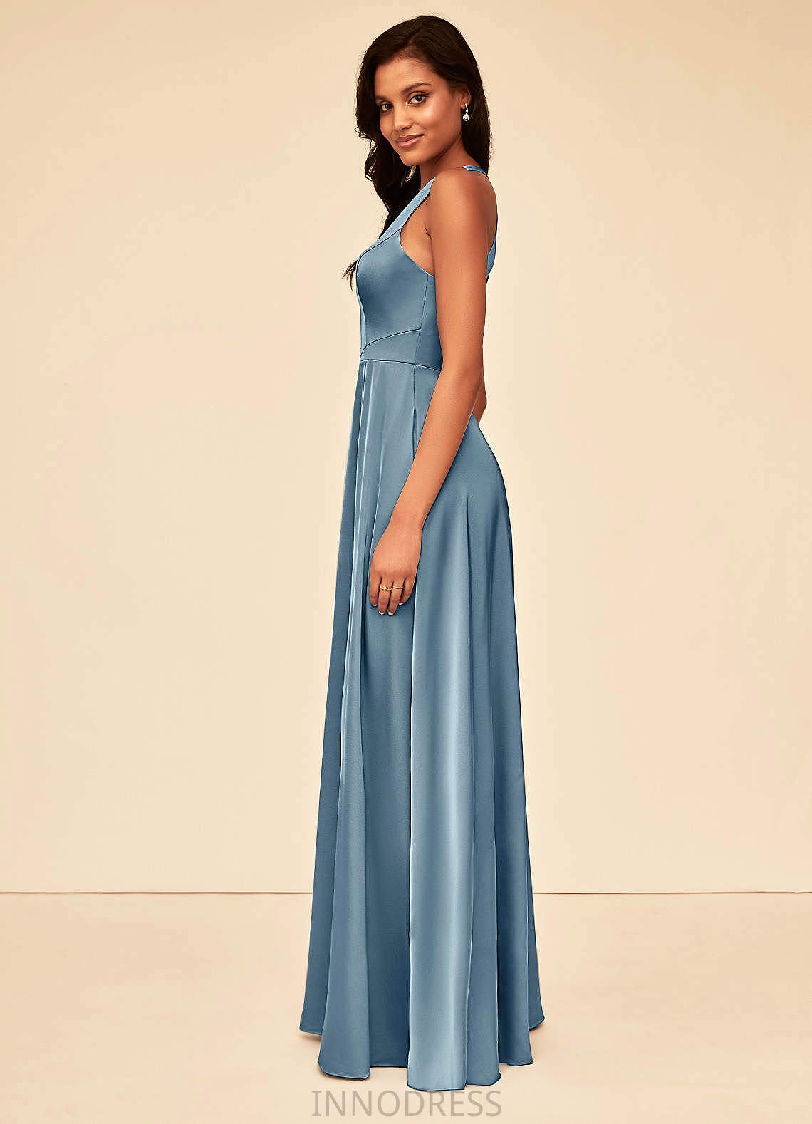 Paola A-Line/Princess Floor Length Natural Waist V-Neck Bridesmaid Dresses