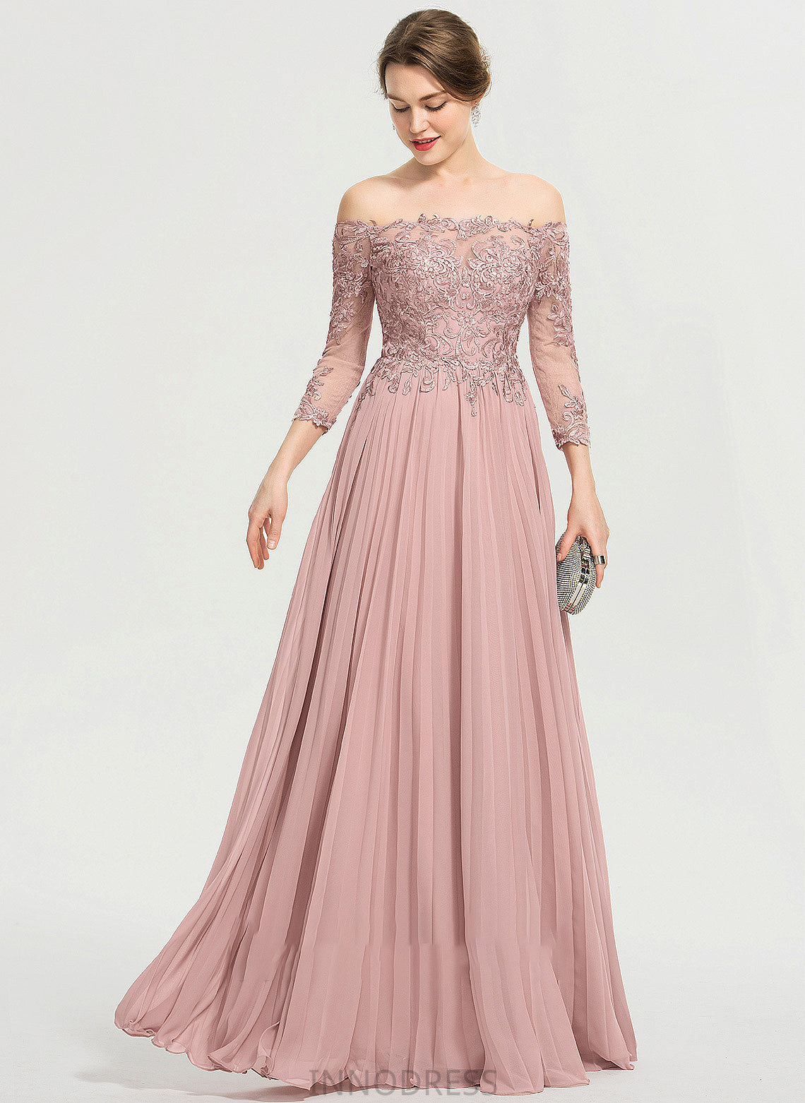 Off-the-Shoulder Floor-Length Pleated Ball-Gown/Princess With Sequins Chiffon Prom Dresses Jillian