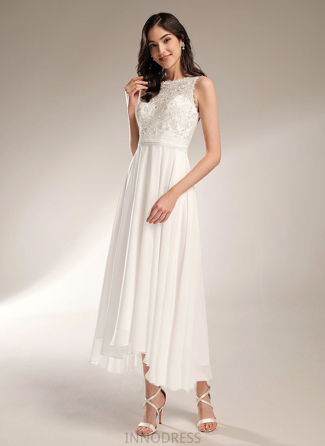 A-Line Wedding Asymmetrical Scoop Chiffon Wedding Dresses Lace Tamia Dress