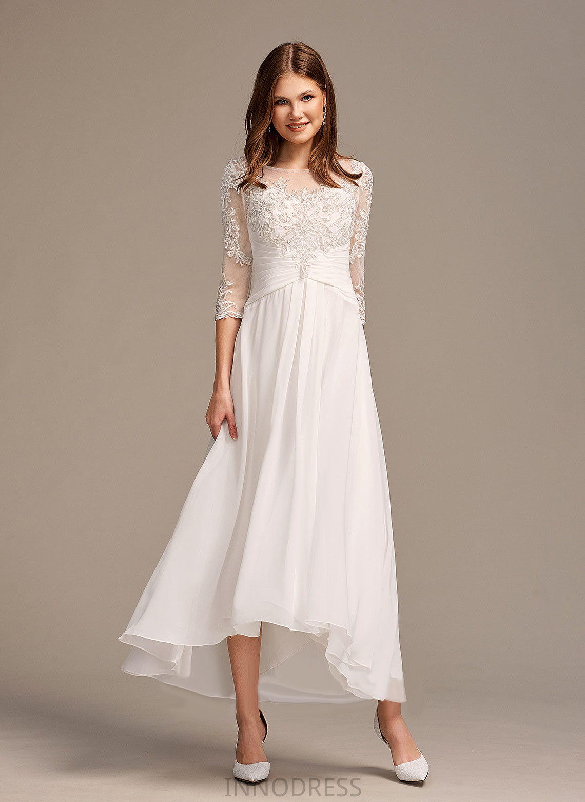 Asymmetrical Wedding Dresses Wedding With Chiffon Micaela Lace Illusion Dress A-Line