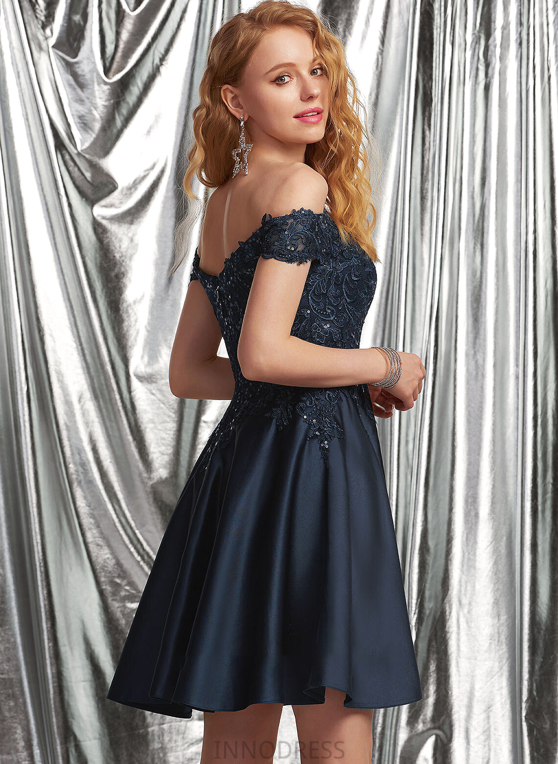 Prom Dresses Sequins With Satin Off-the-Shoulder Ana Lace Short/Mini A-Line