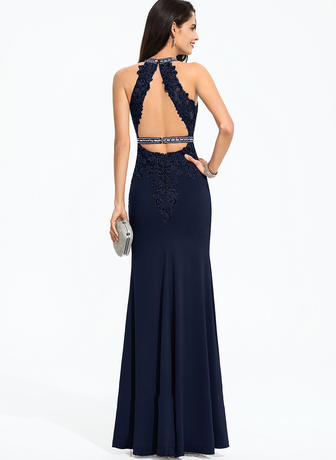 Scoop Floor-Length Sequins Jersey Prom Dresses Aspen Beading With Sheath/Column Neck