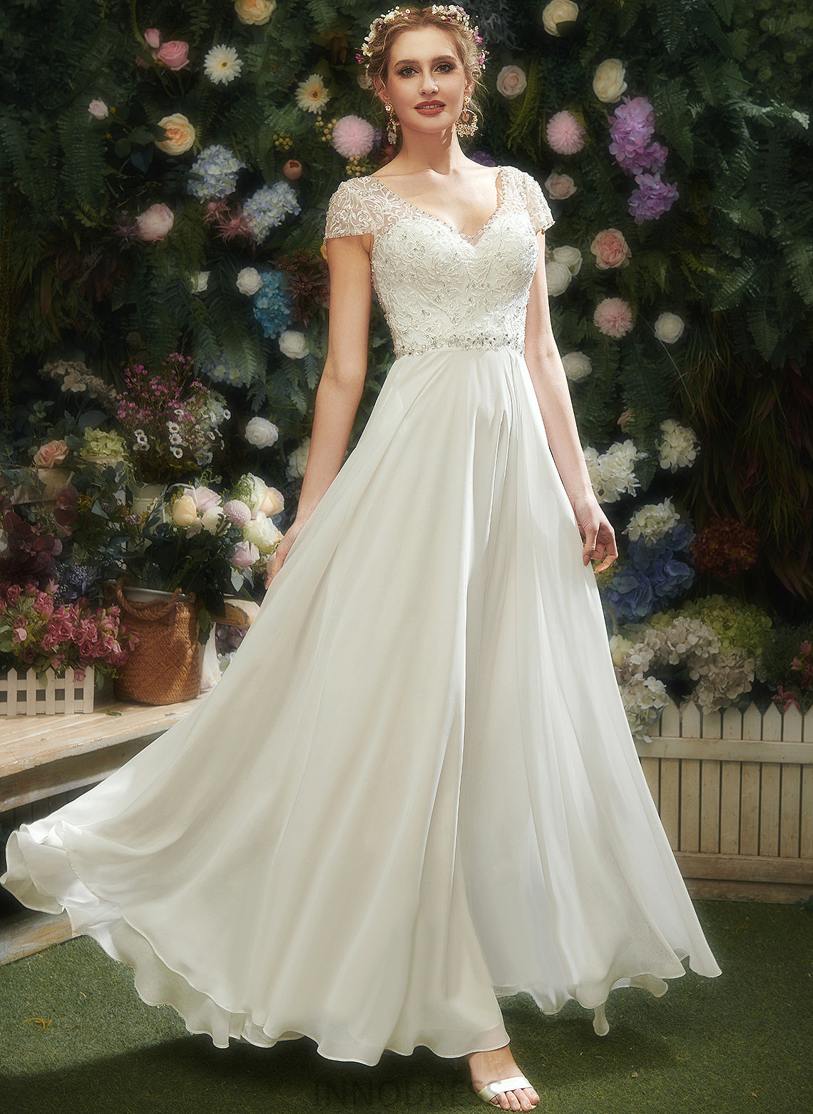 V-neck A-Line Lace Dress Wedding With Wedding Dresses Beading Floor-Length Aleah Sequins Chiffon