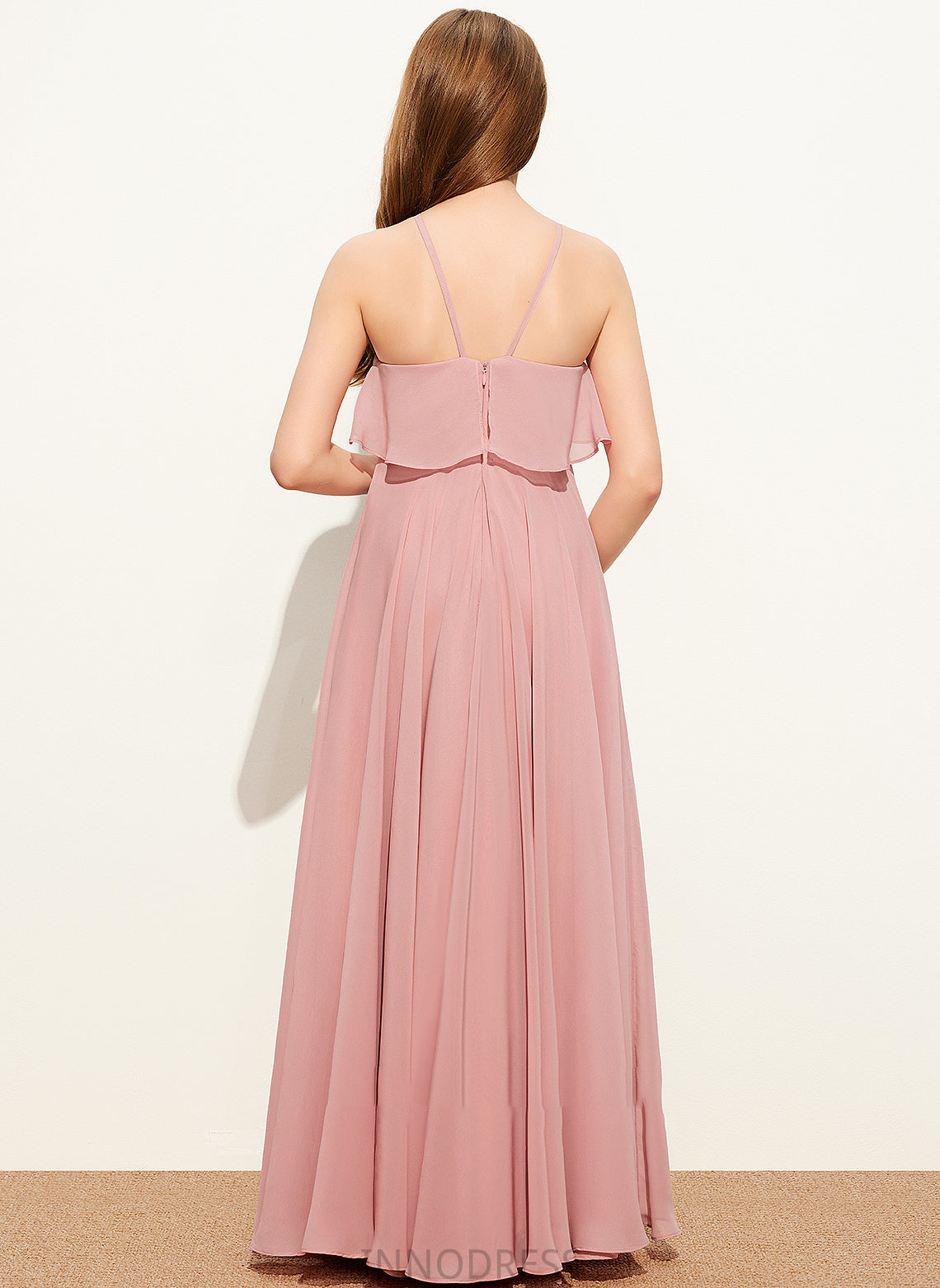 Cascading With Olive Square A-Line Junior Bridesmaid Dresses Floor-Length Neckline Ruffles Chiffon