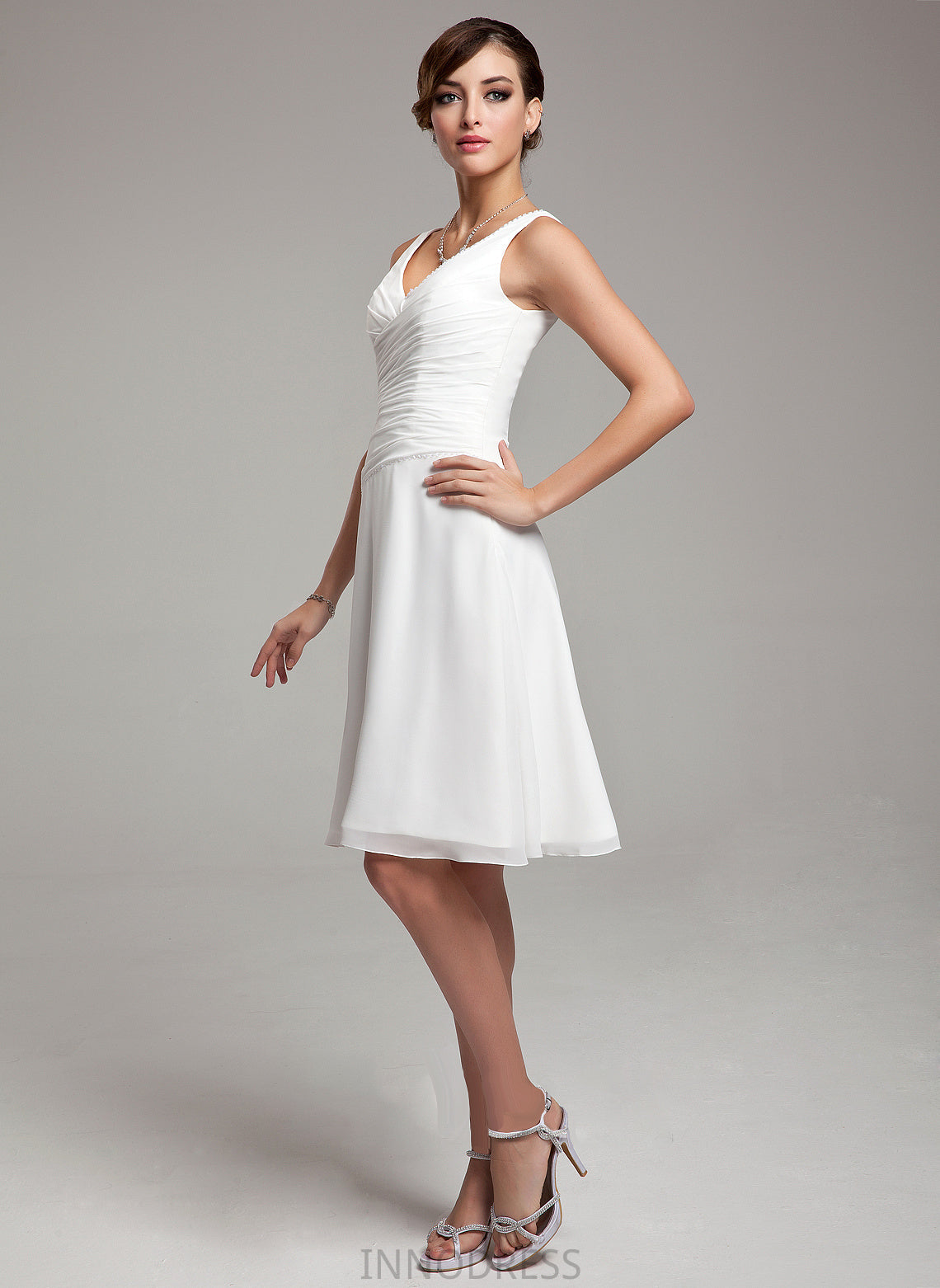 Knee-Length Sequins With A-Line V-neck Dress Chiffon Wedding Amy Wedding Dresses Ruffle Beading