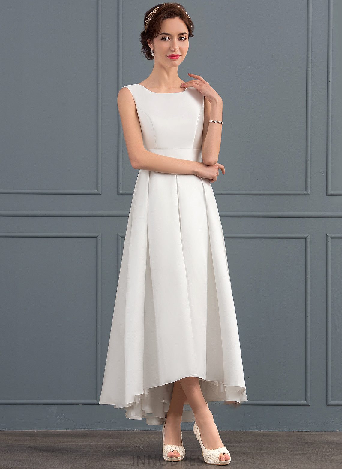 Satin Wedding Dresses Asymmetrical A-Line Erika Neckline Dress Wedding Square