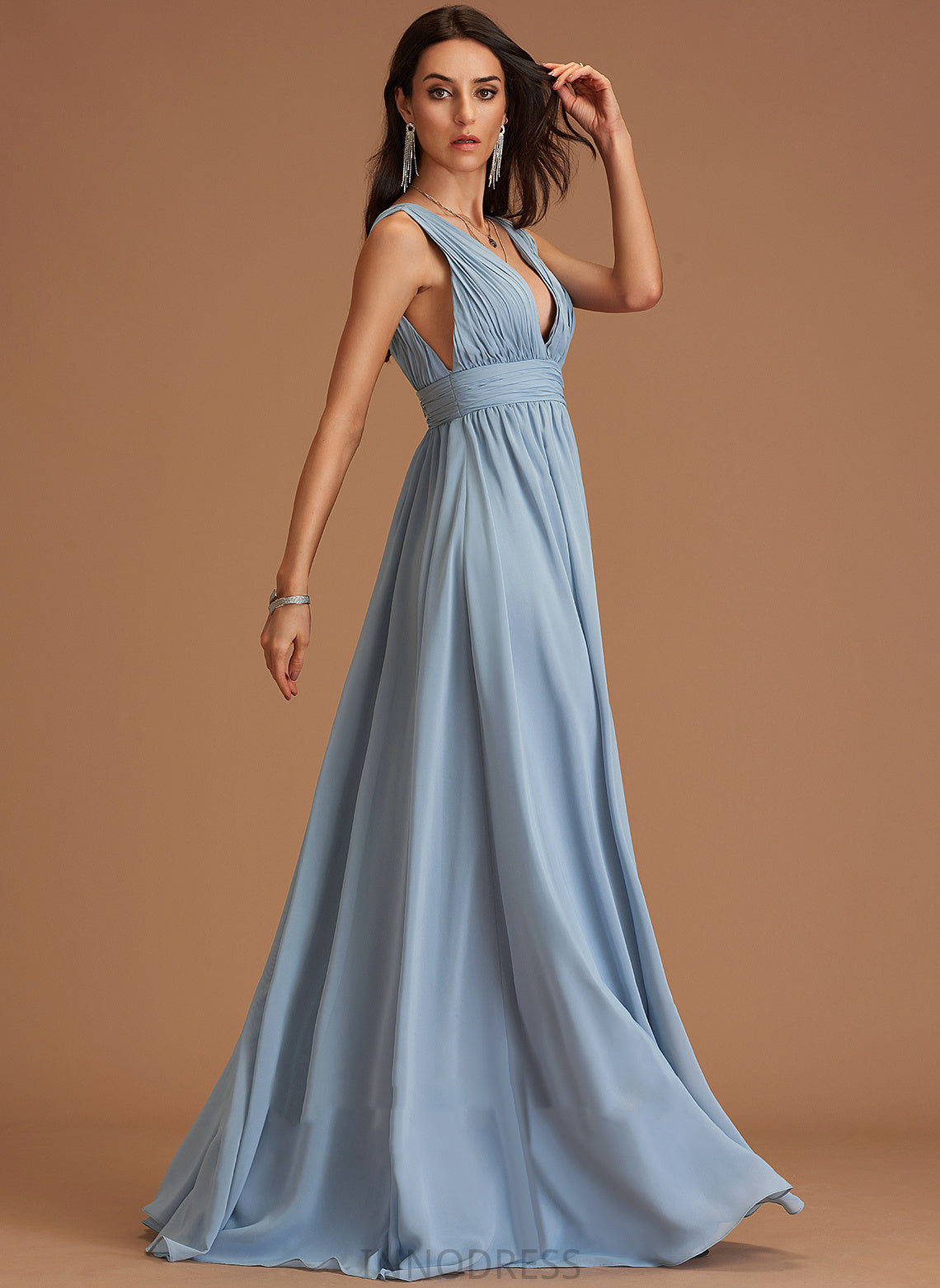 Floor-Length Length Fabric Silhouette A-Line Straps&Sleeves Neckline V-neck Shyla Bridesmaid Dresses