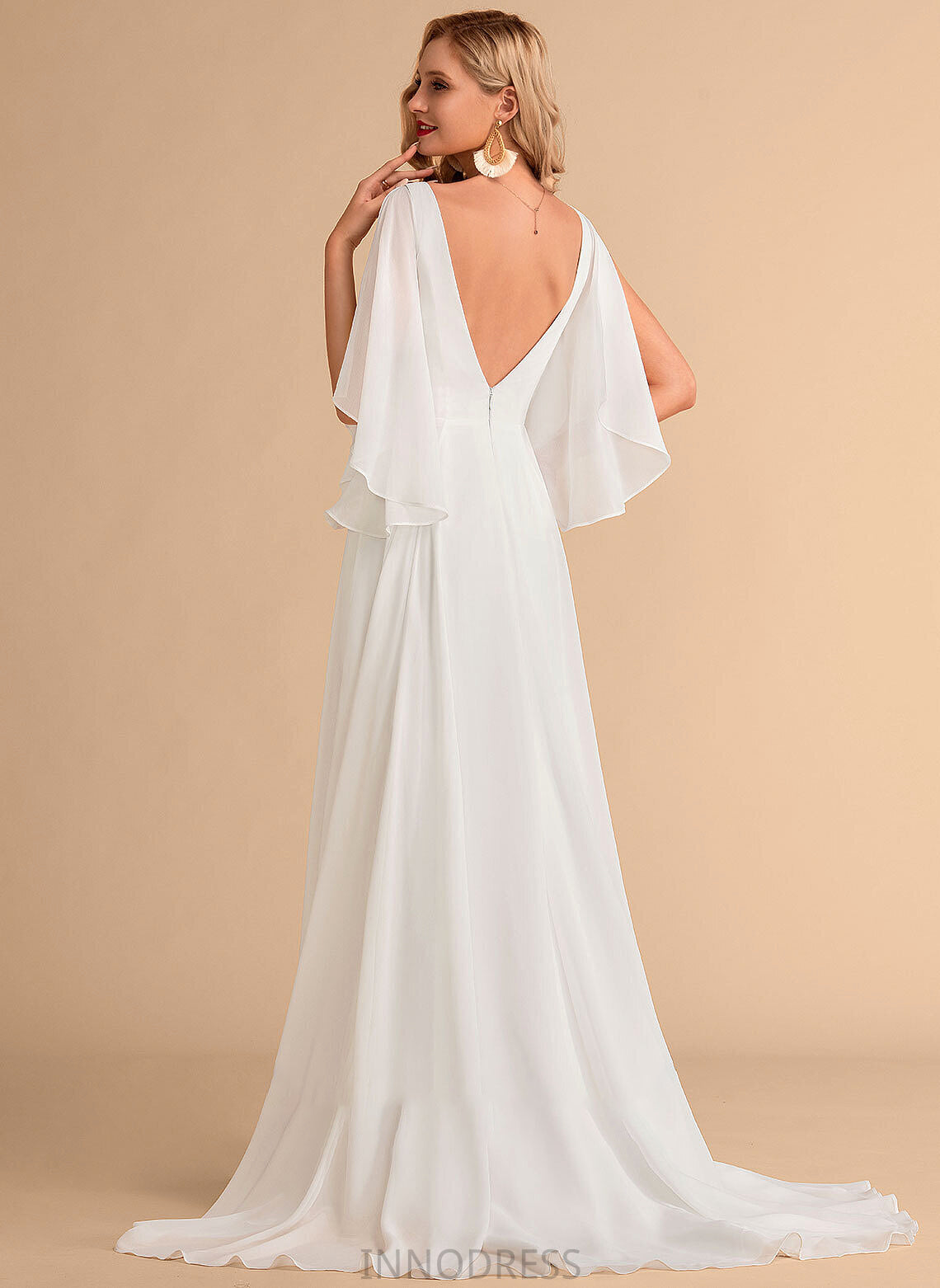 Annabel Dress Sweep Wedding Dresses A-Line Train Chiffon Wedding V-neck