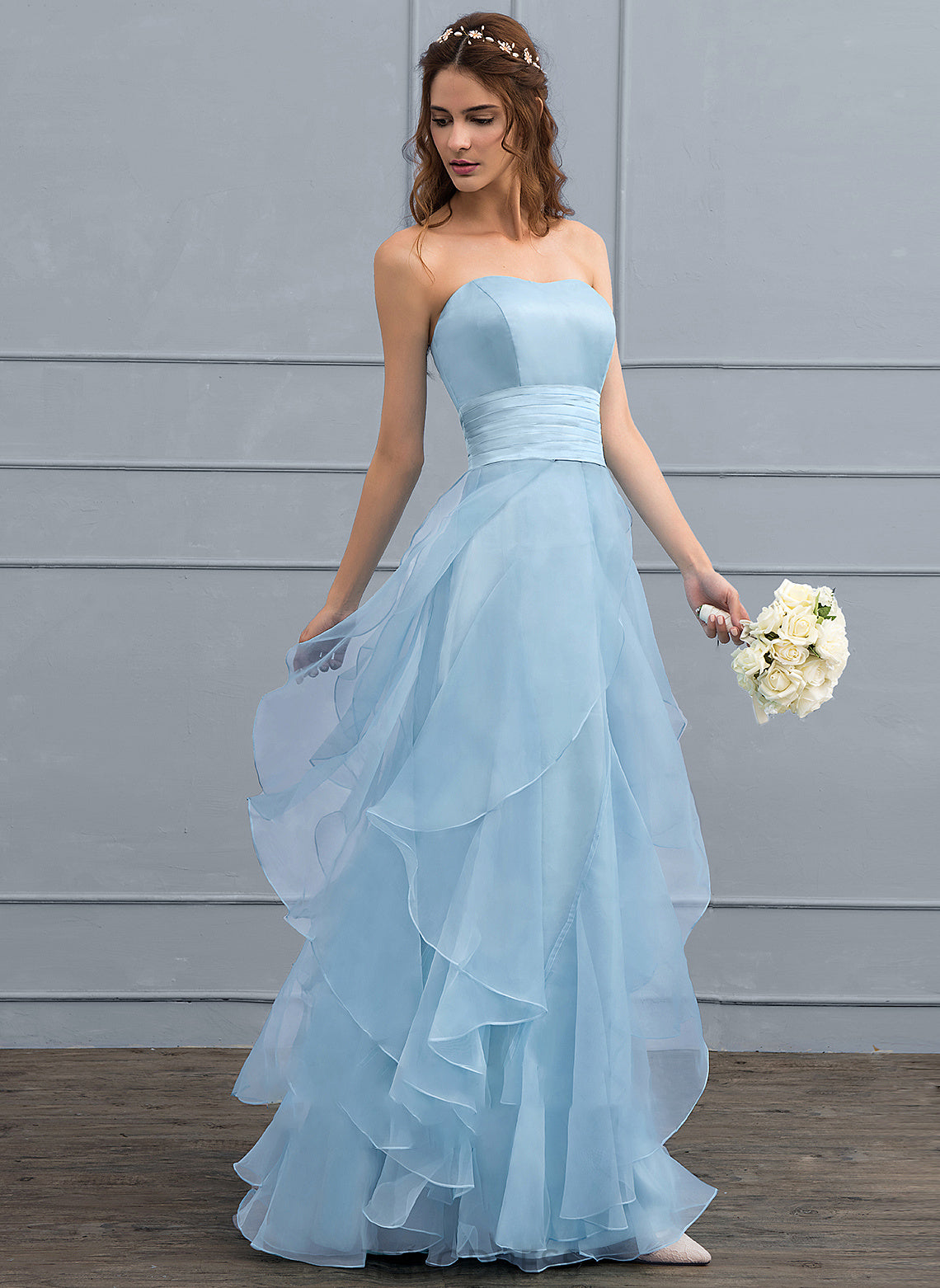 Charity A-Line Organza With Sweetheart Wedding Floor-Length Cascading Wedding Dresses Ruffles Dress