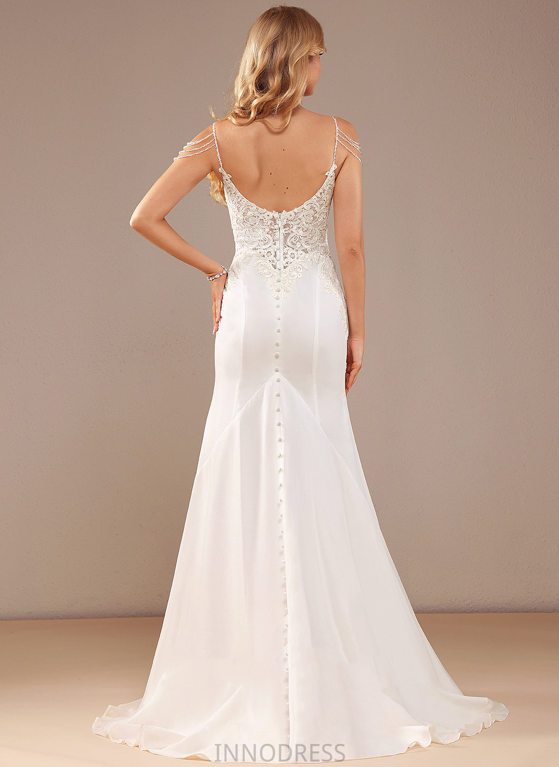 Trumpet/Mermaid Beading V-neck Train With Sequins Ariella Lace Wedding Court Chiffon Lace Dress Wedding Dresses