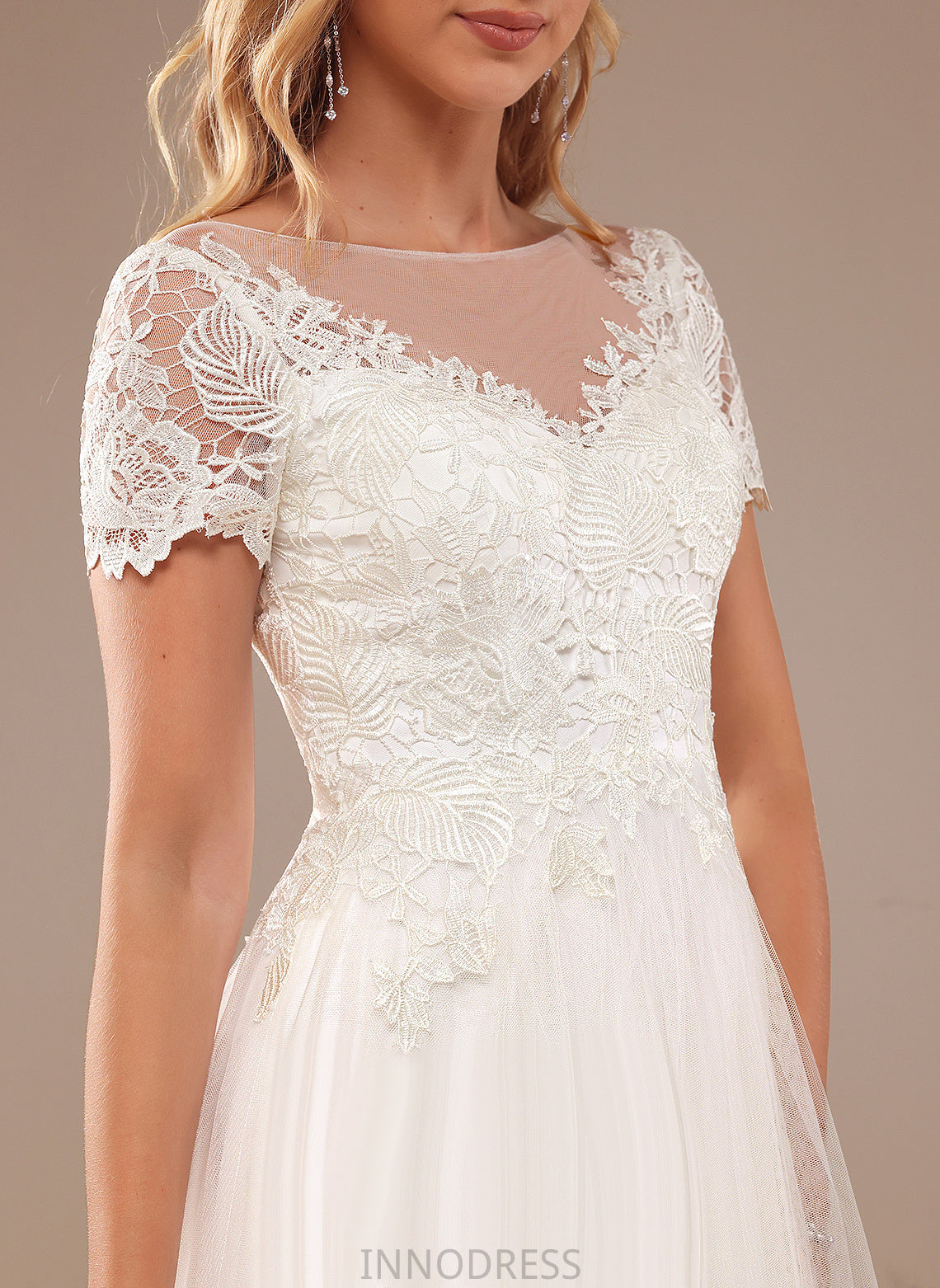 Sloane Lace Lace Floor-Length Neck A-Line With Scoop Wedding Dresses Tulle Wedding Dress