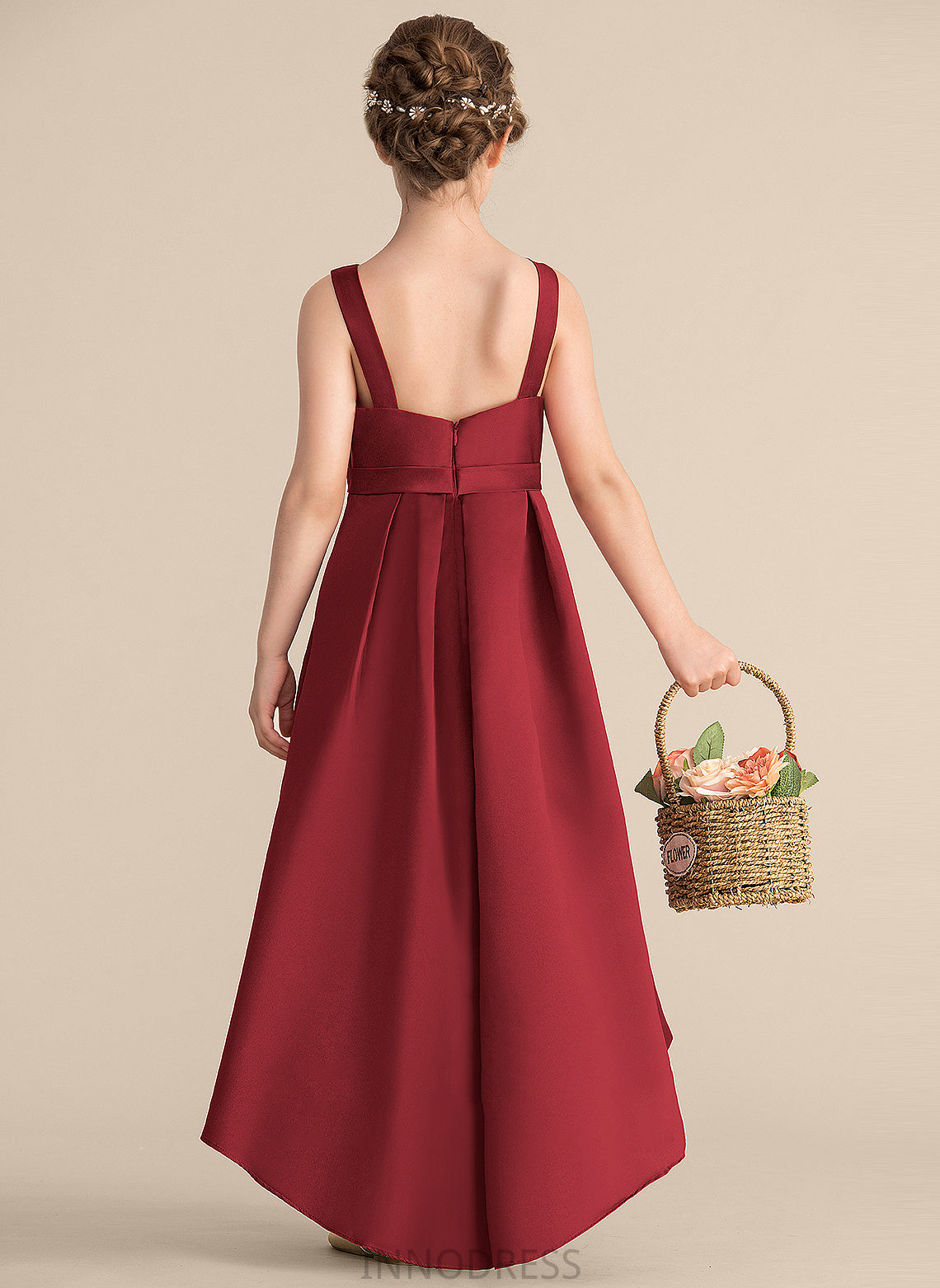 Kennedy Junior Bridesmaid Dresses With Scoop A-Line Neck Asymmetrical Pockets Satin Ruffle