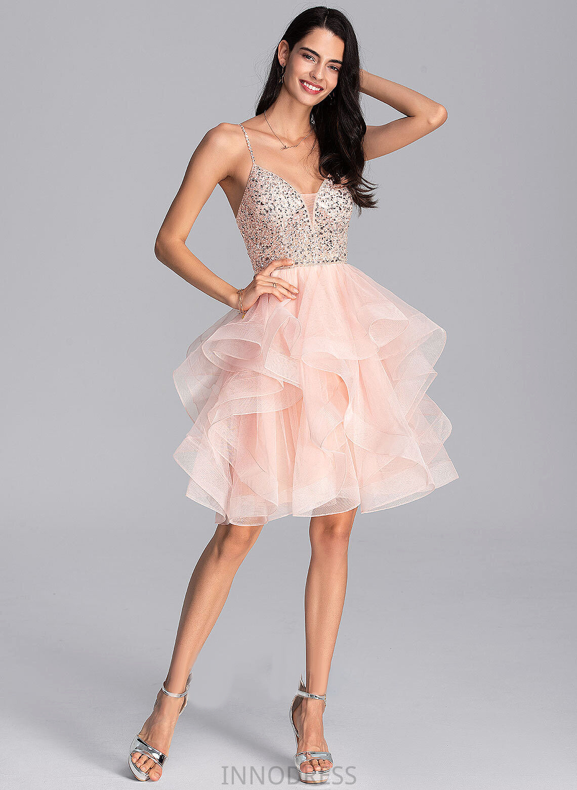 Knee-Length V-neck Prom Dresses Beading Ball-Gown/Princess With Sequins Talia Tulle