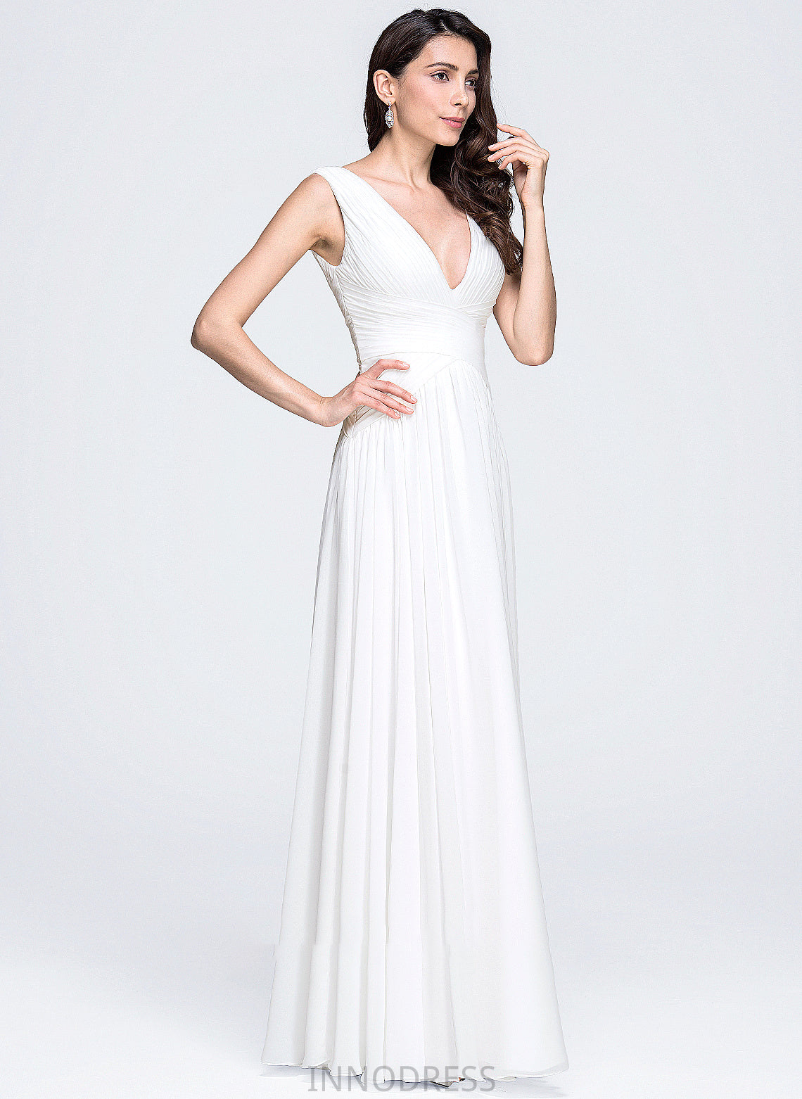 Dress Chiffon V-neck Wedding Wedding Dresses Ruffle A-Line With Floor-Length Ashanti