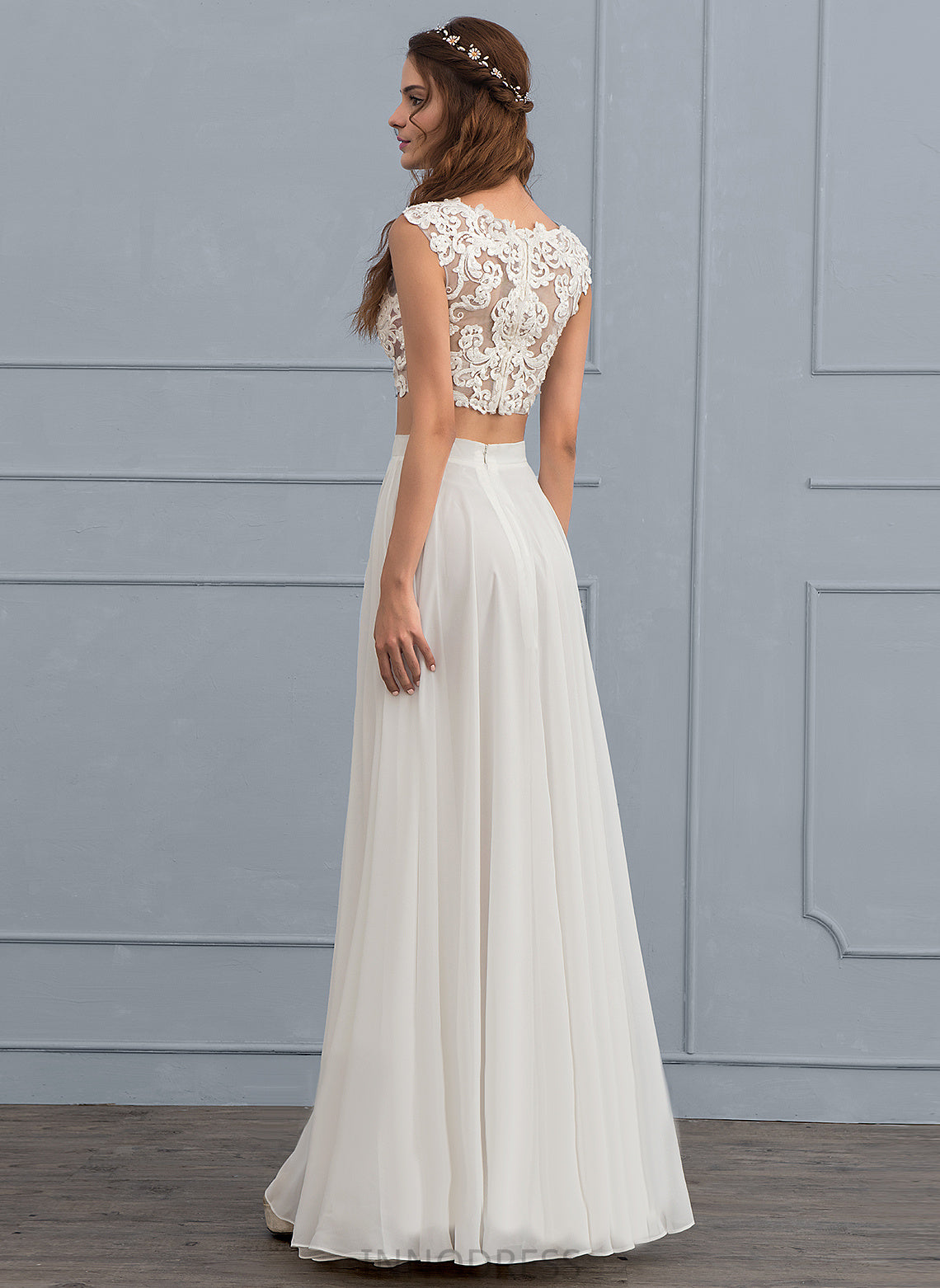 Floor-Length Chiffon Wedding Dresses Sequins Beading With Dress Wedding Terri Lace A-Line