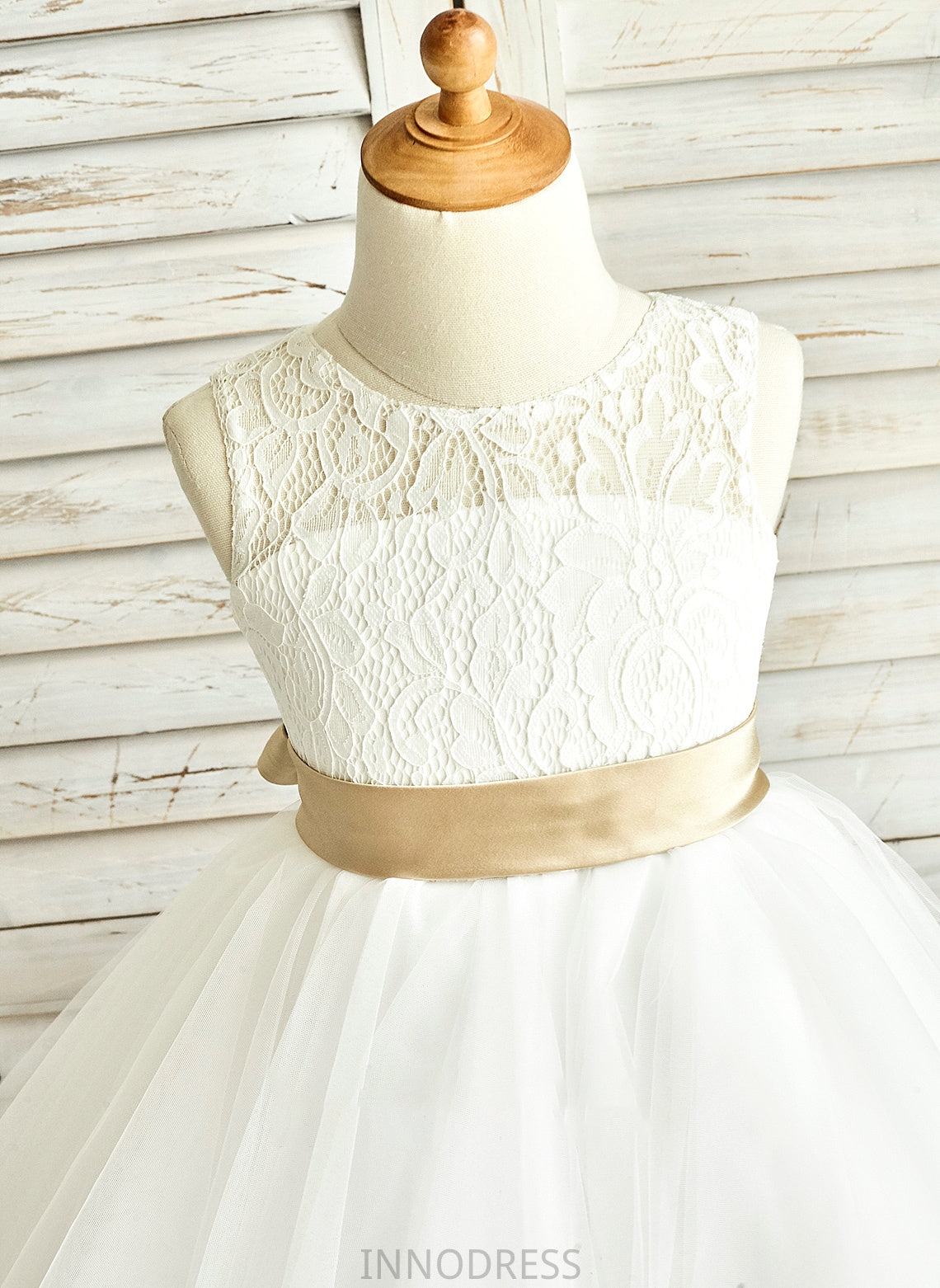 Junior Bridesmaid Dresses Scoop With A-Line Tulle Neck Tea-Length Adalynn Sash