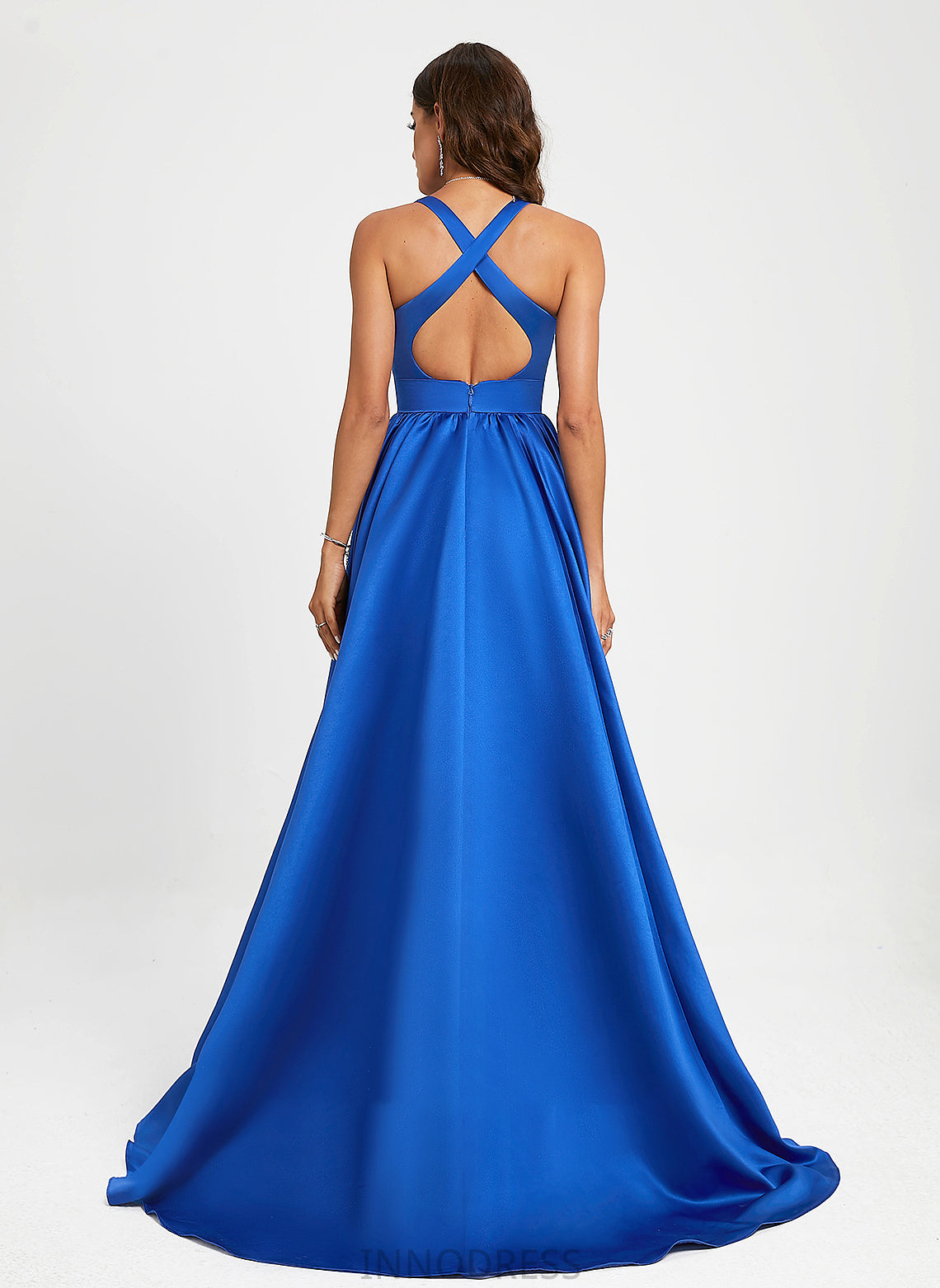 Scoop Satin Krista Neck Sweep Train A-Line Prom Dresses