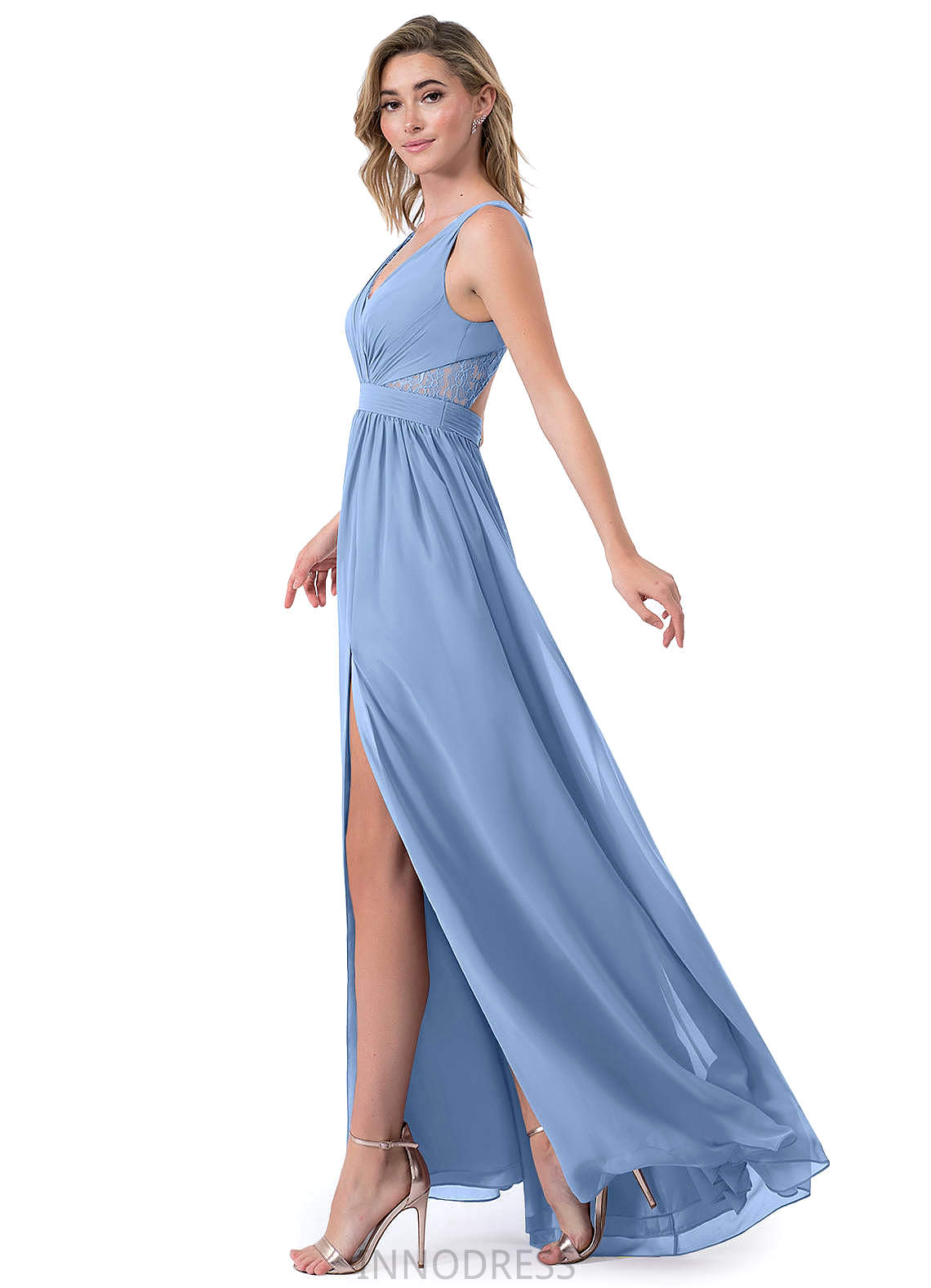 Julia Natural Waist Sleeveless Floor Length A-Line/Princess Straps Bridesmaid Dresses