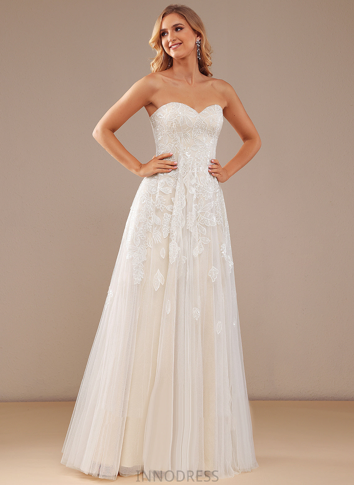 Sweetheart Lace Kenley Dress Floor-Length With Sequins Wedding Dresses Wedding A-Line