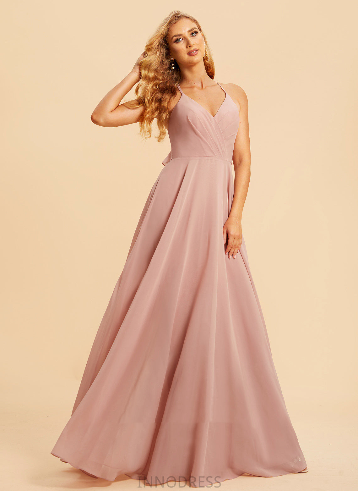 A-Line Ruffle Length V-neck Silhouette Fabric Embellishment Neckline Floor-Length Eileen V-Neck A-Line/Princess Bridesmaid Dresses