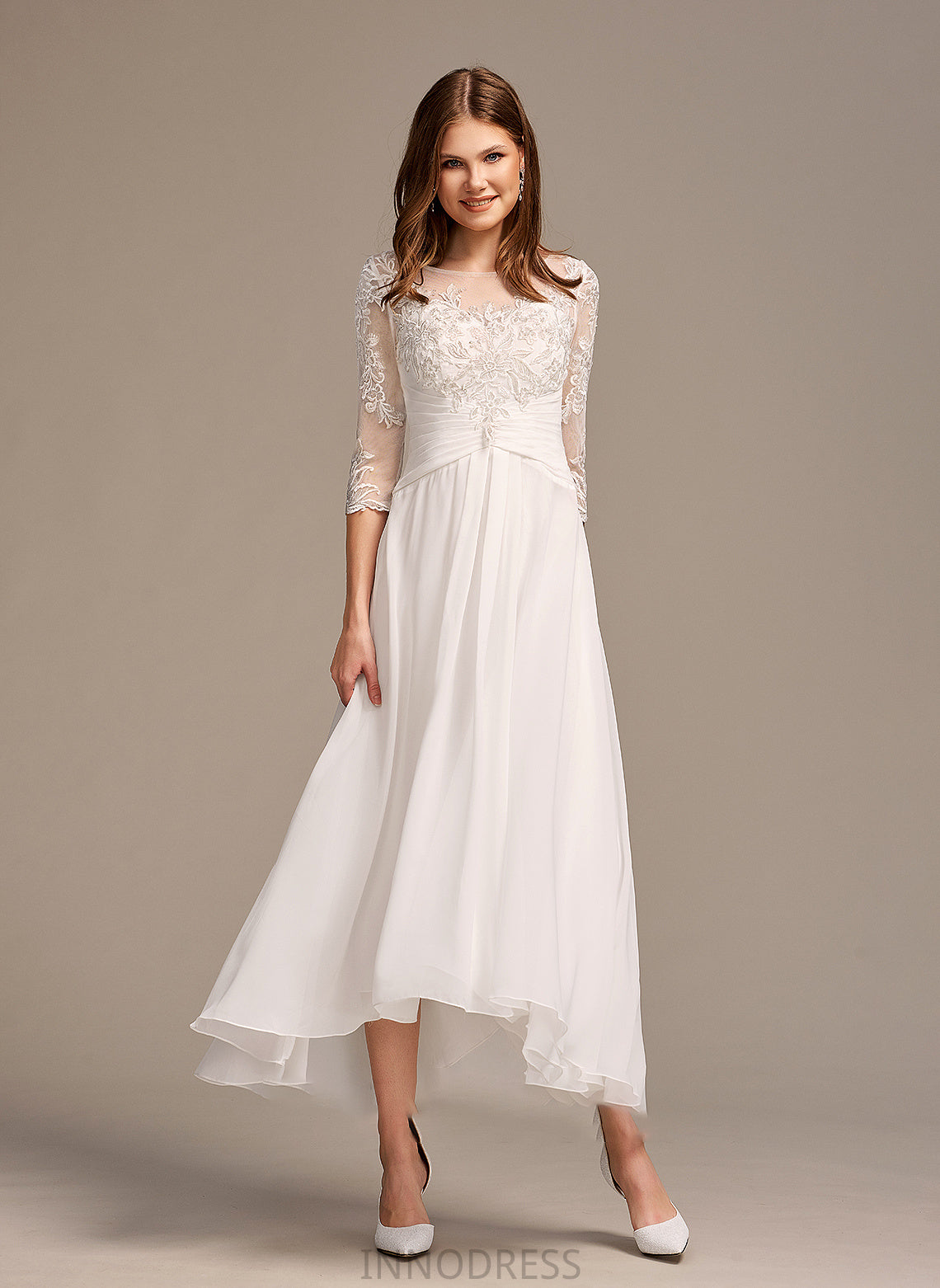 Makaila Wedding Dresses Dress A-Line Wedding Asymmetrical Lace With Illusion