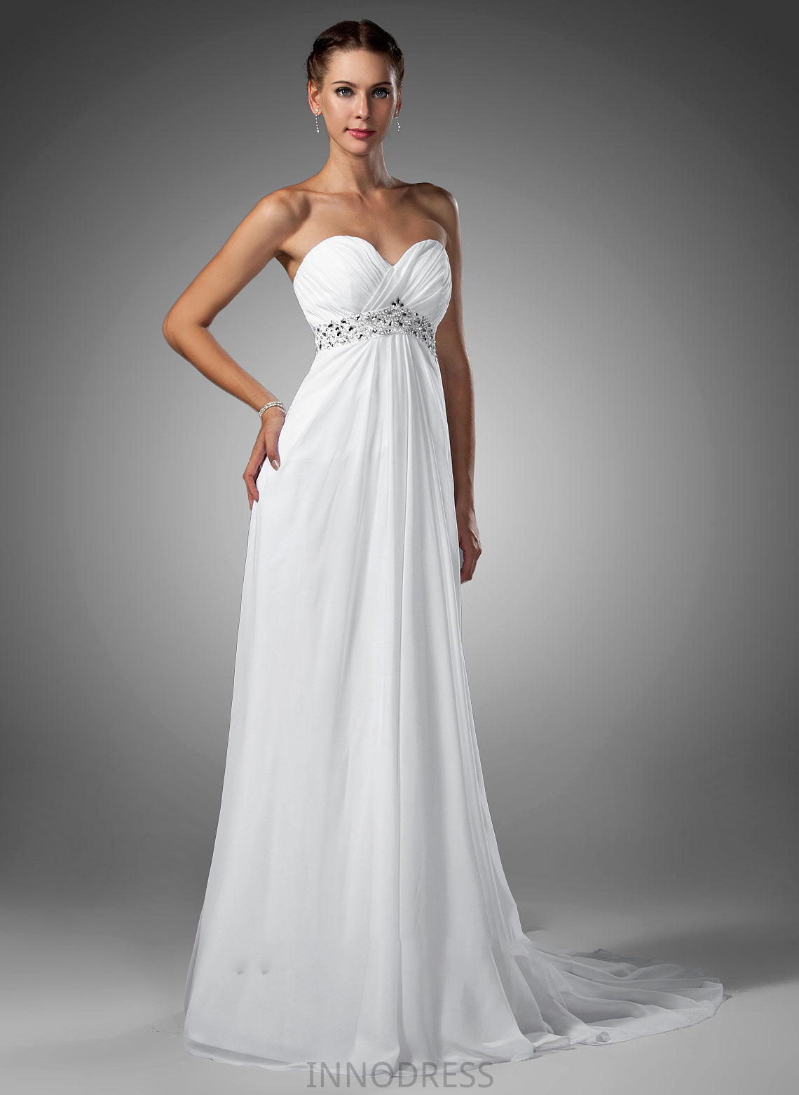 Wedding Beading Chiffon Train Wedding Dresses With Sweep Brooklynn Sweetheart Dress Empire Ruffle