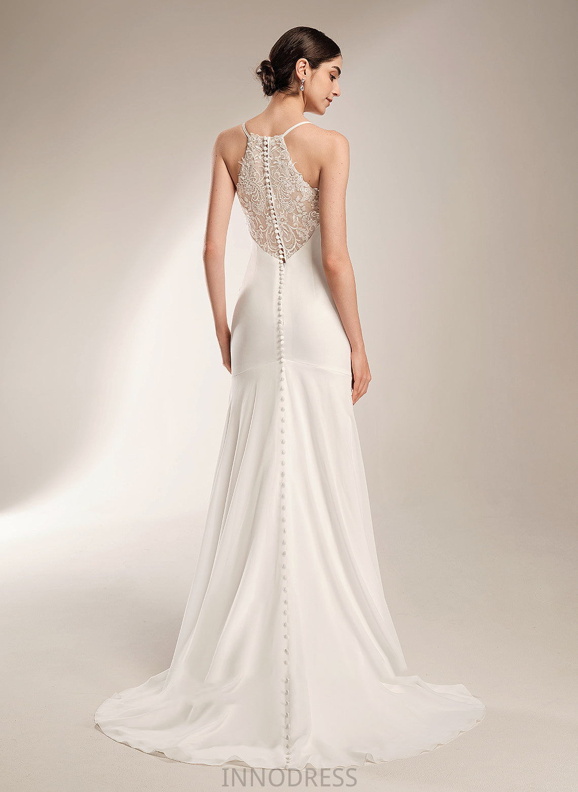 Sheath/Column Wedding Wedding Dresses Lace Dress Train V-neck With Court Katrina