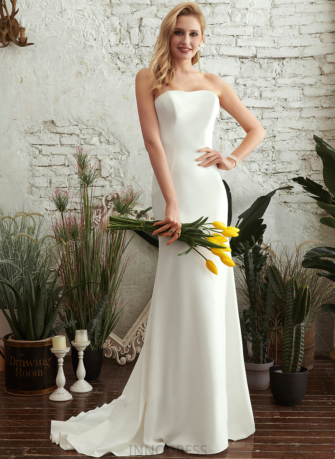 Dress Strapless Train Wedding Wedding Dresses Sweep Trumpet/Mermaid Cadence