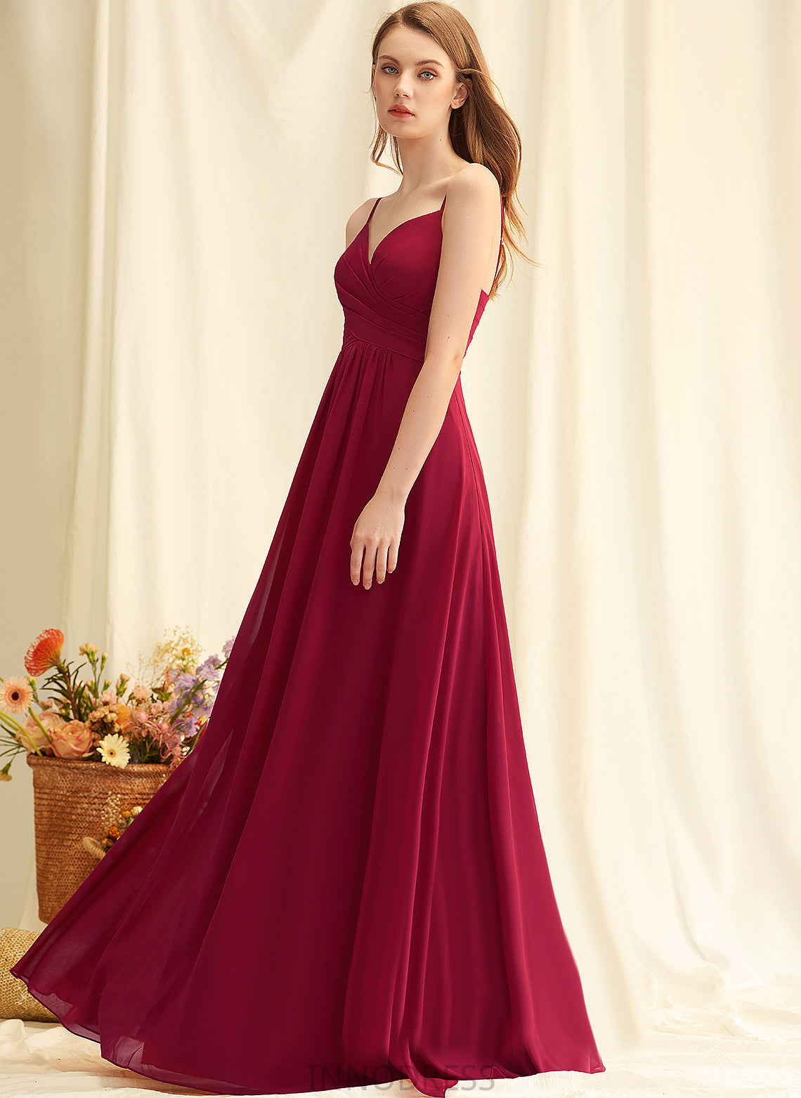 Fabric A-Line Embellishment Floor-Length Neckline Pleated V-neck Length Silhouette Paige Bridesmaid Dresses