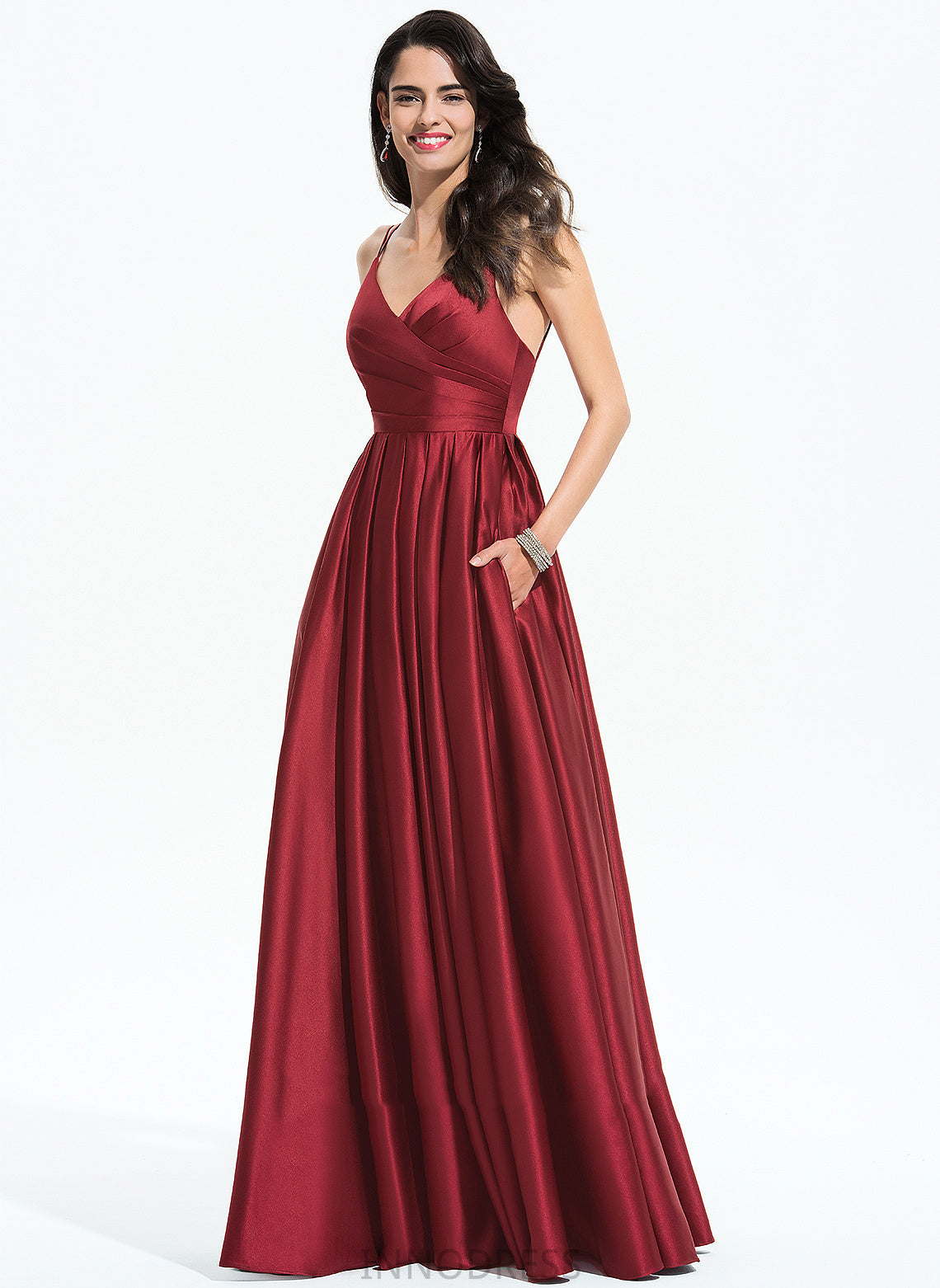 Length Silhouette Embellishment A-Line Ruffle V-neck Neckline Fabric Floor-Length Anne Sleeveless Knee Length Bridesmaid Dresses