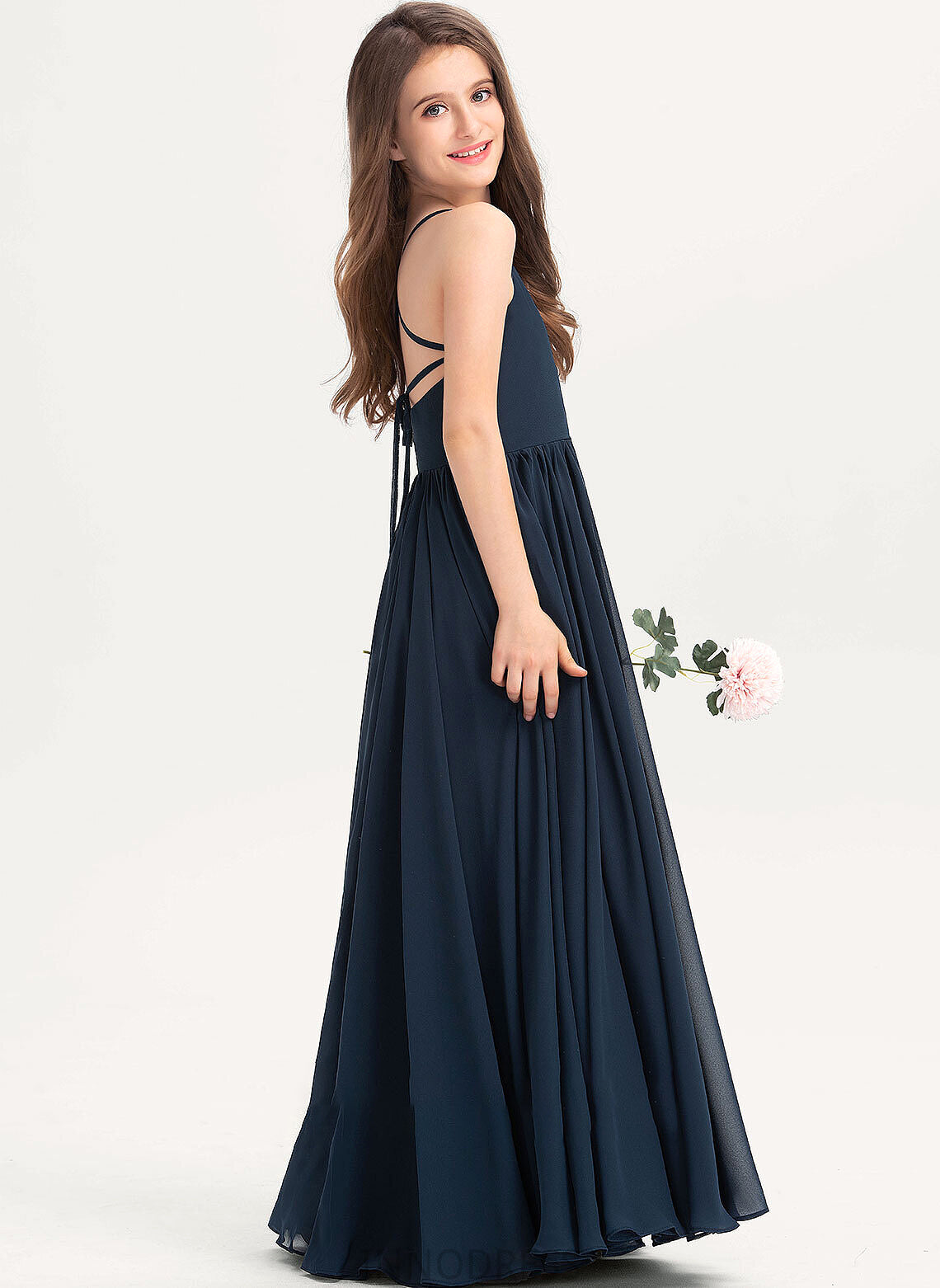 Miriam Bow(s) Neckline Square A-Line Floor-Length Junior Bridesmaid Dresses With Chiffon