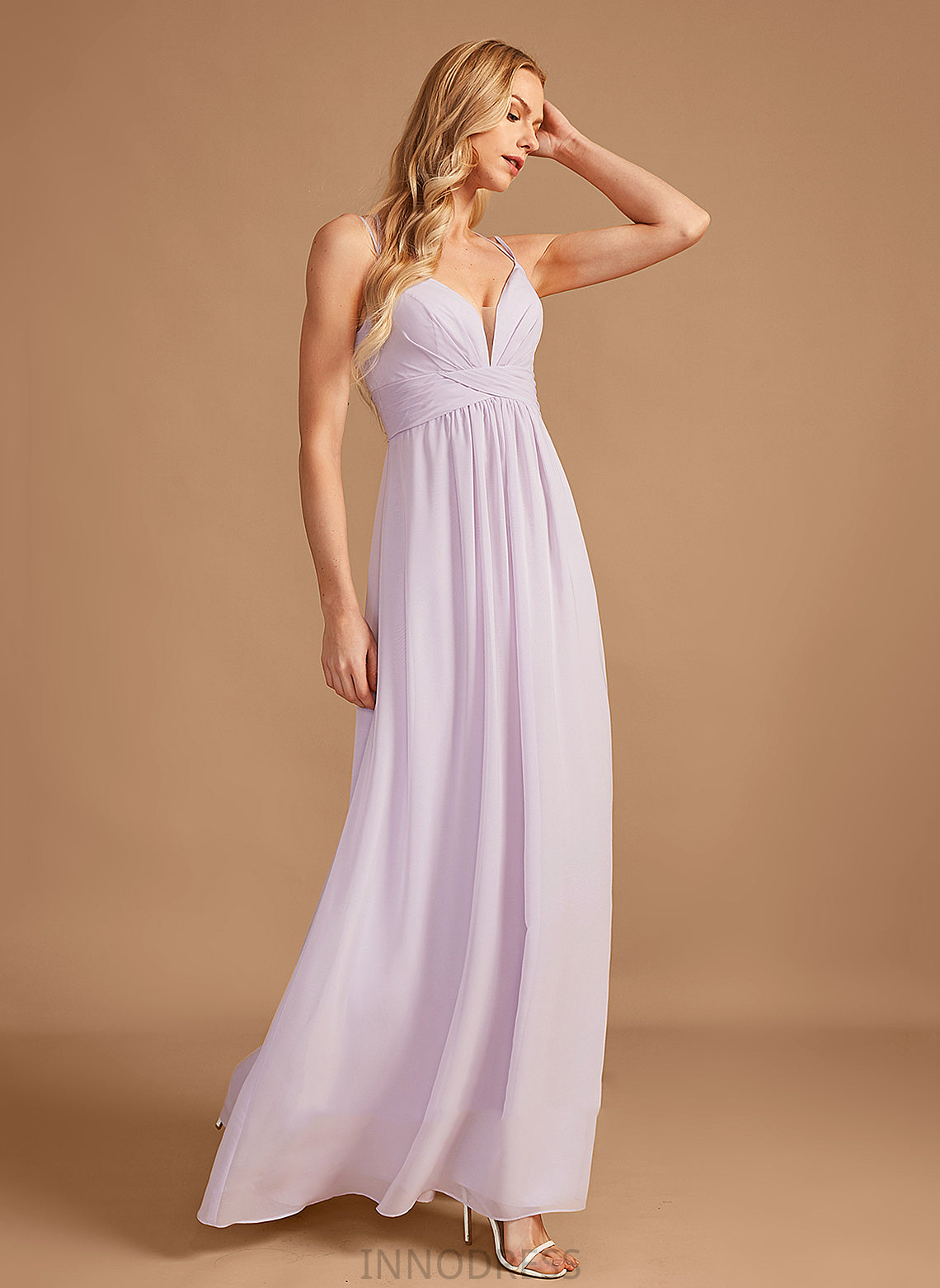 Ruffle V-neck Length Fabric Silhouette Neckline Floor-Length A-Line Embellishment Dominique Sleeveless Natural Waist Bridesmaid Dresses