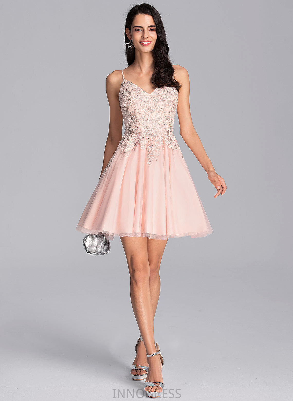 With V-neck Prom Dresses Dana Tulle Short/Mini Beading A-Line Sequins